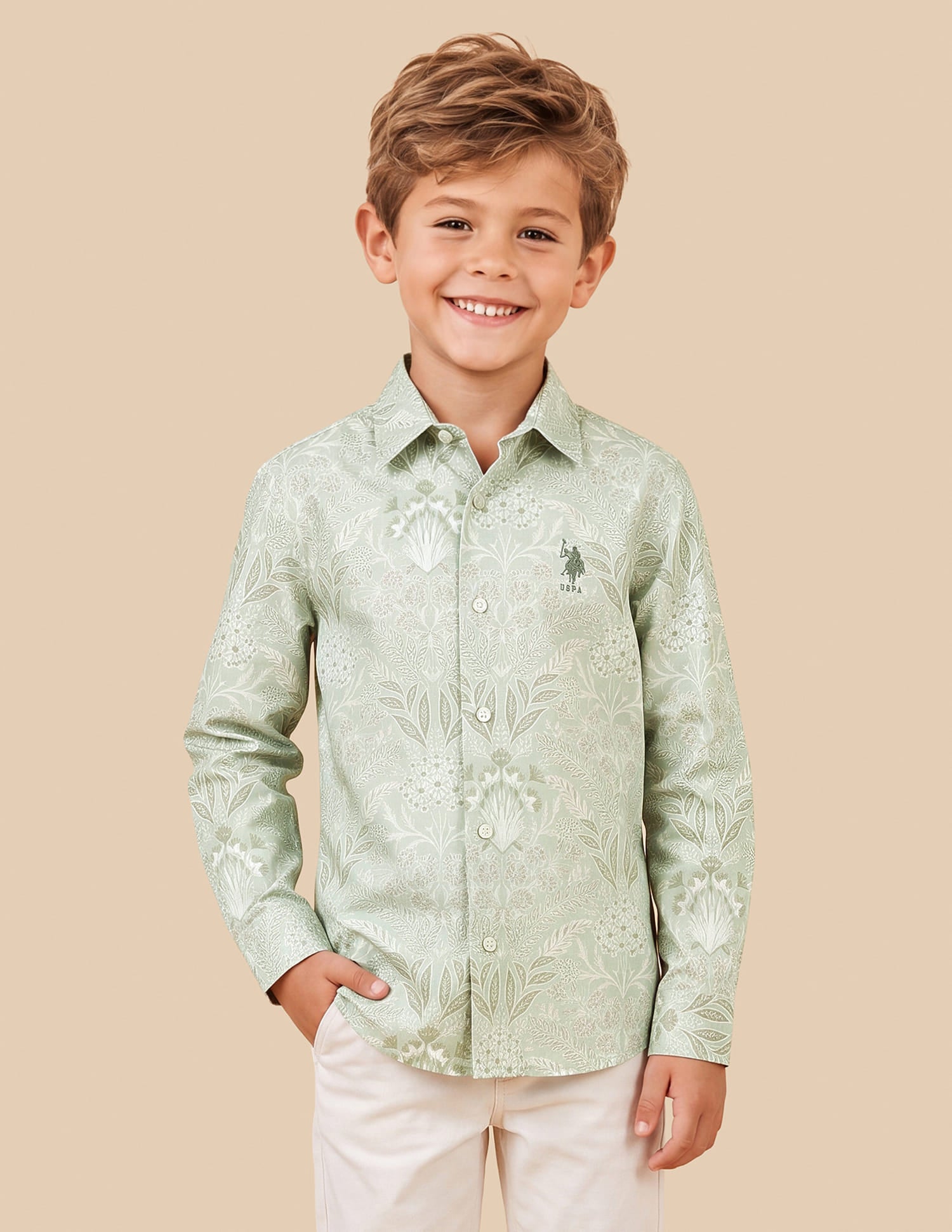Floral Printed Regular Fit Shirt Green - U.S. Polo Assn. India | Large