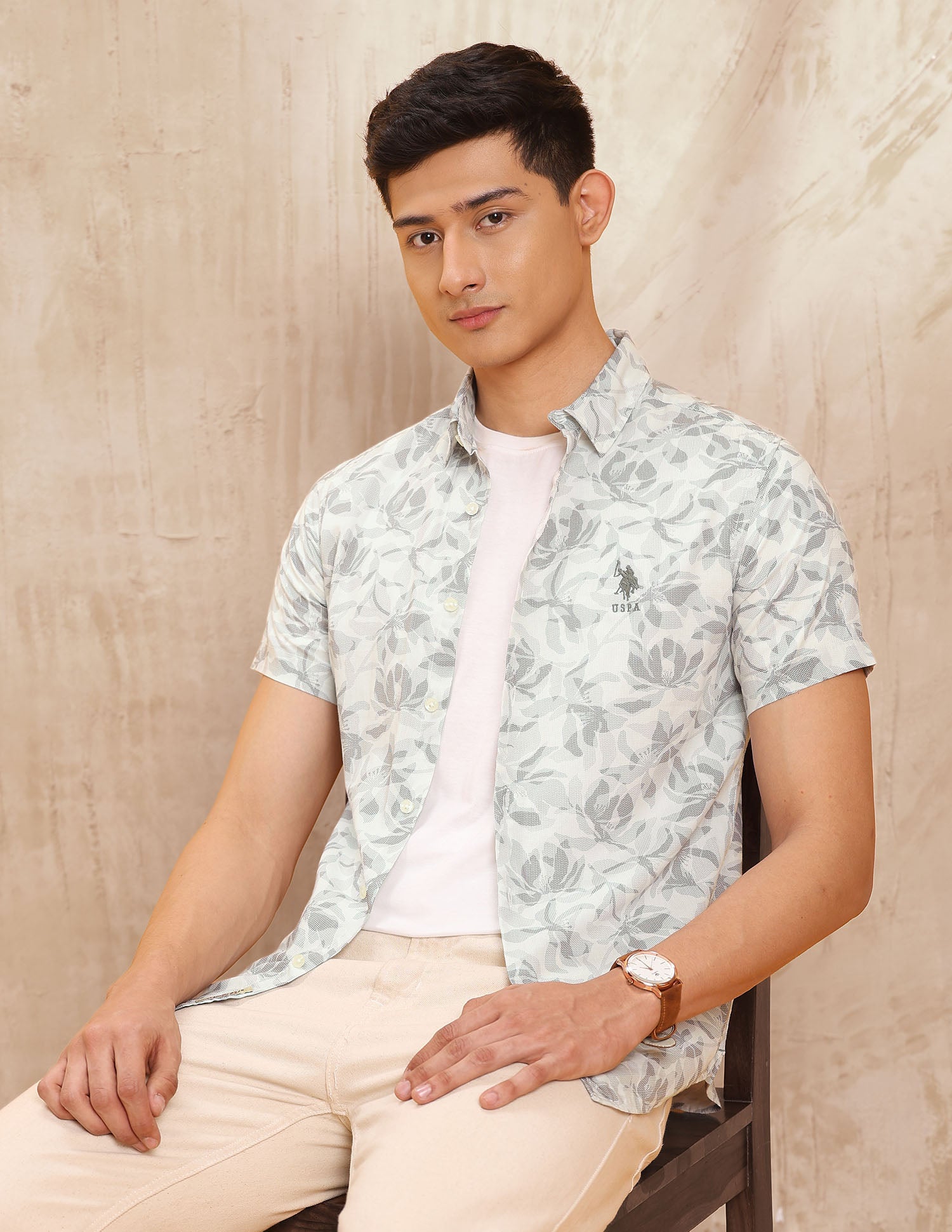 Floral Printed Slim Fit Shirt Light Grey - U.S. POLO ASSN. | Large