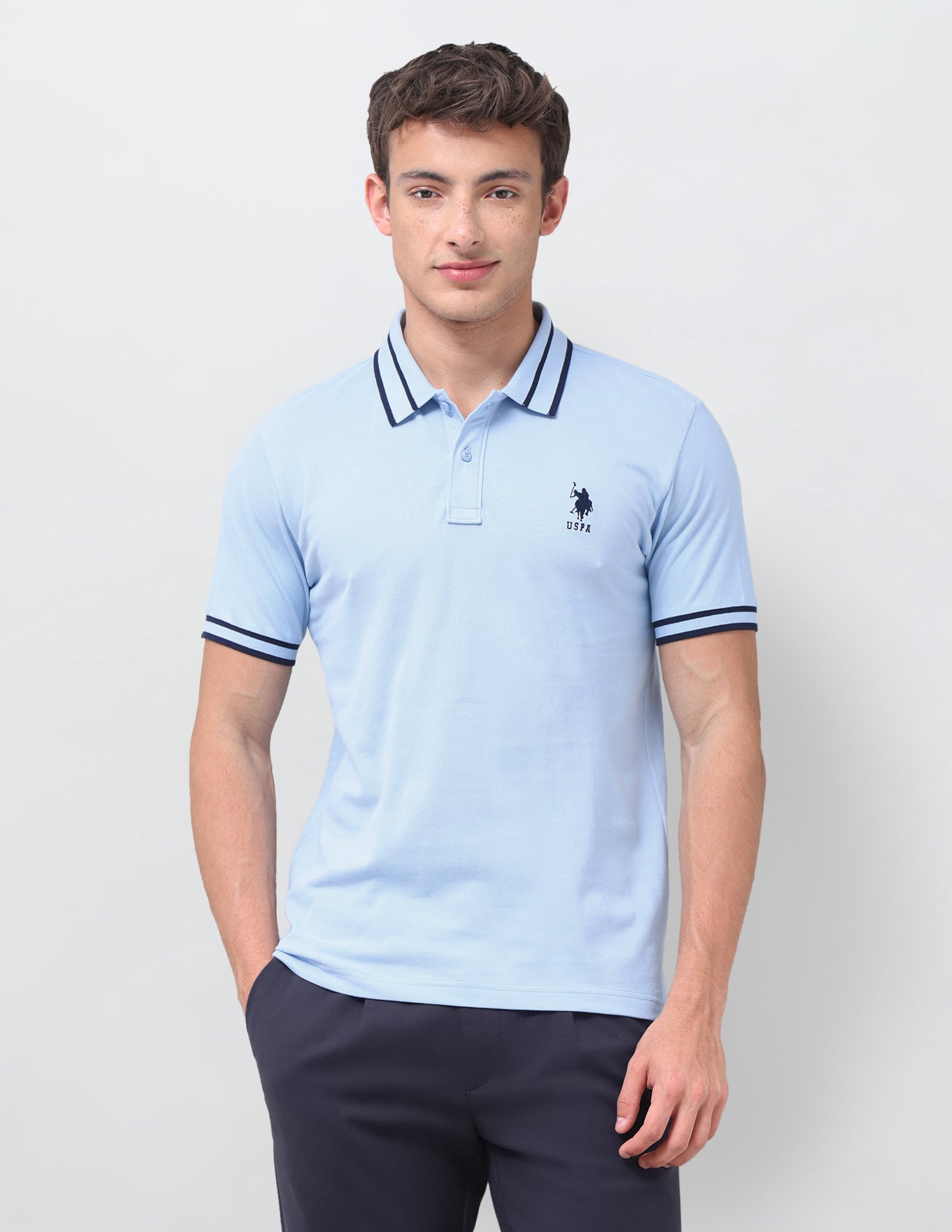 Solid Regular Fit Polo Shirt Light Blue - U.S. Polo Assn. India | Large
