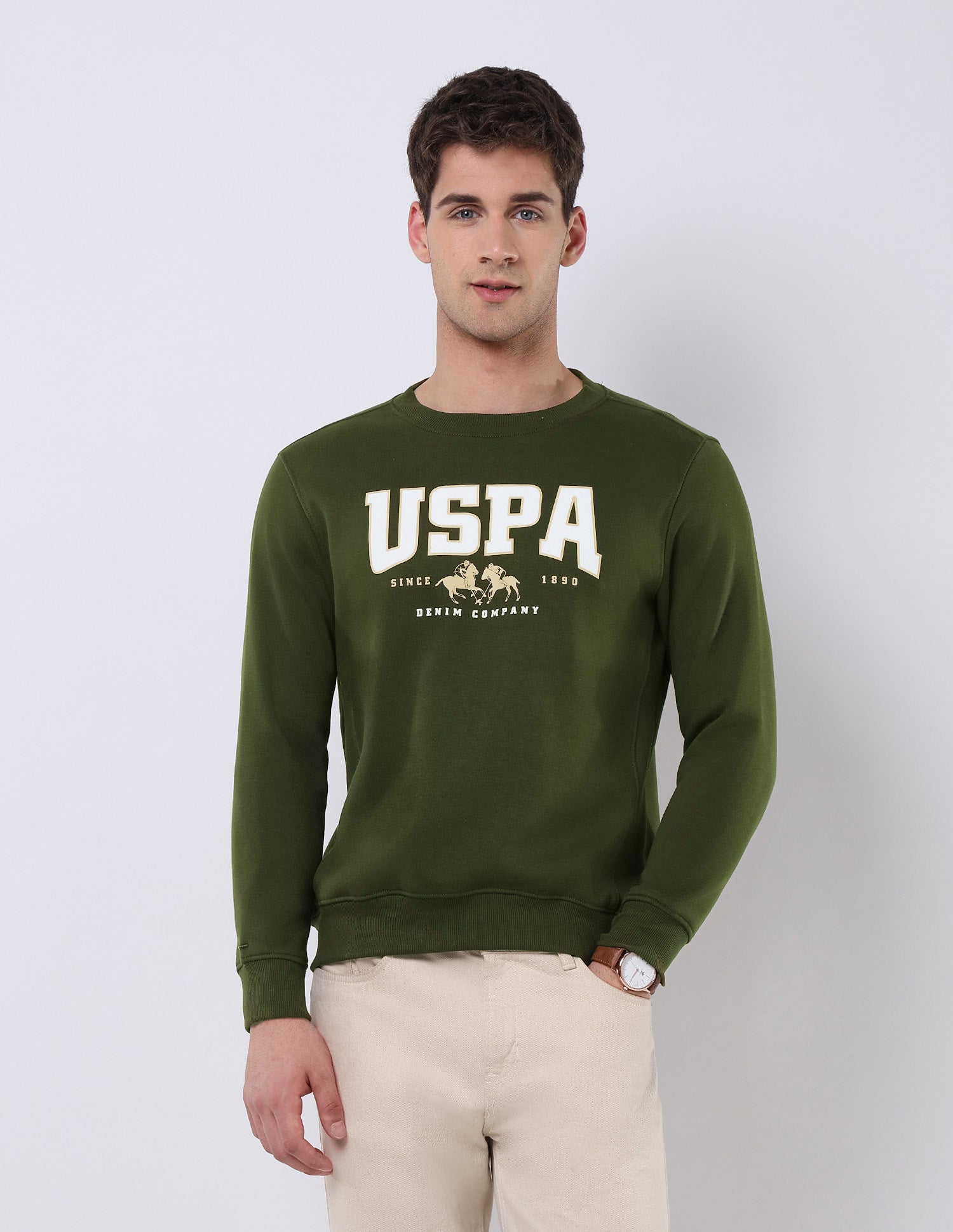 Brand Printed Regular Fit Sweatshirt Olive - U.S. POLO ASSN. | Large