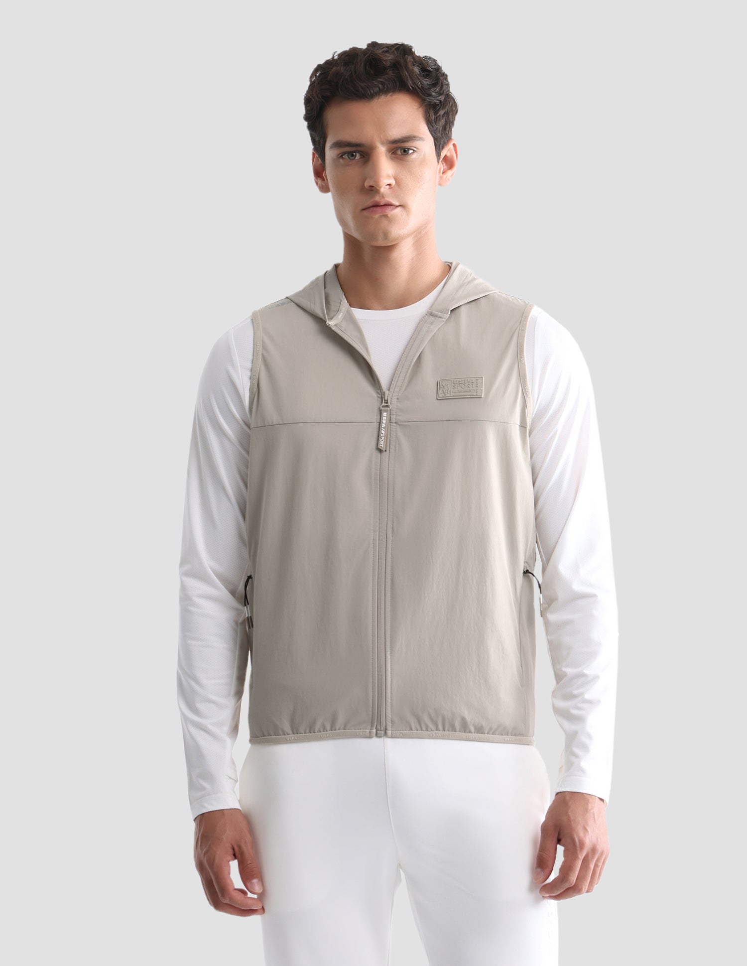 Solid Sleeveless Active Jacket Beige - U.S. Polo Assn. India | Large