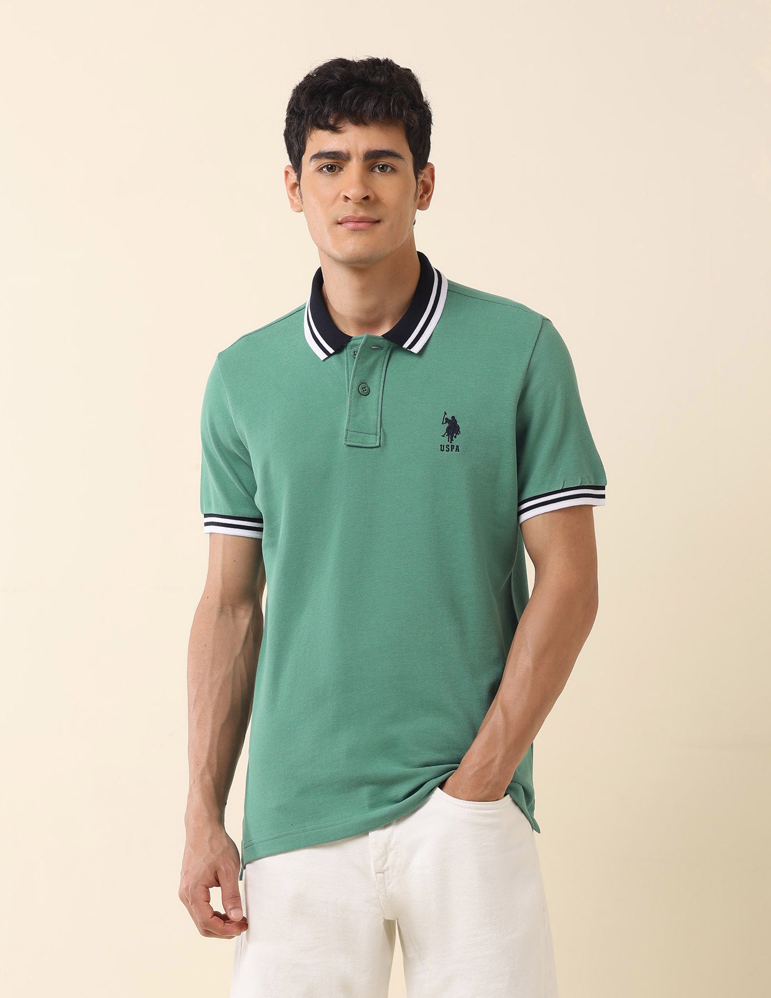 Pure Cotton Slim Fit Classic Polo Shirt Green - U.S. Polo Assn. India | Large