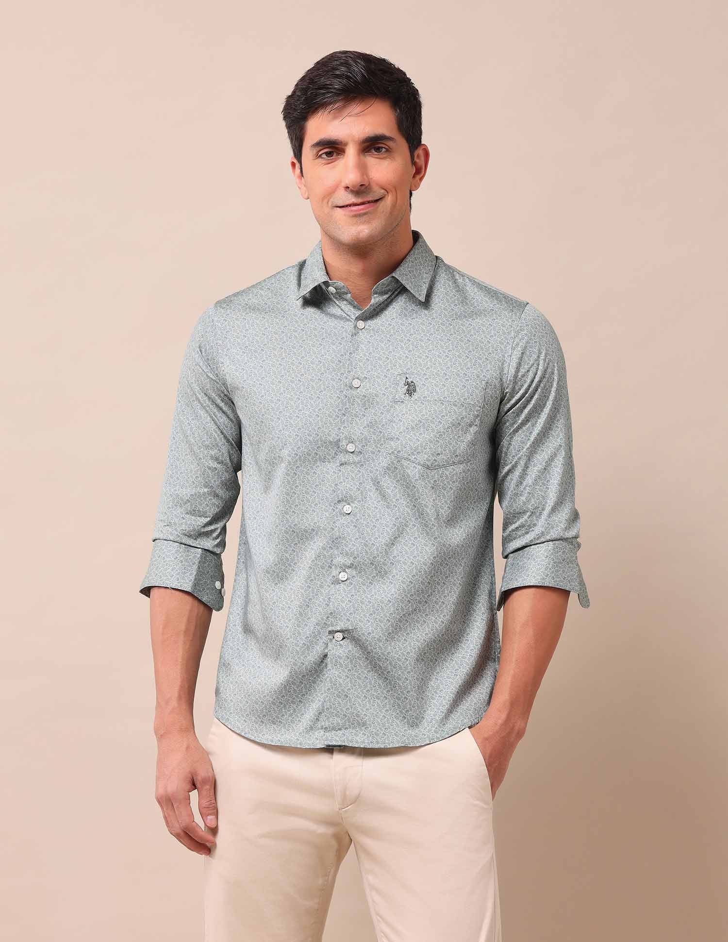 Tailored Fit Floral Printed Shirt Green - U.S. Polo Assn. India | Large