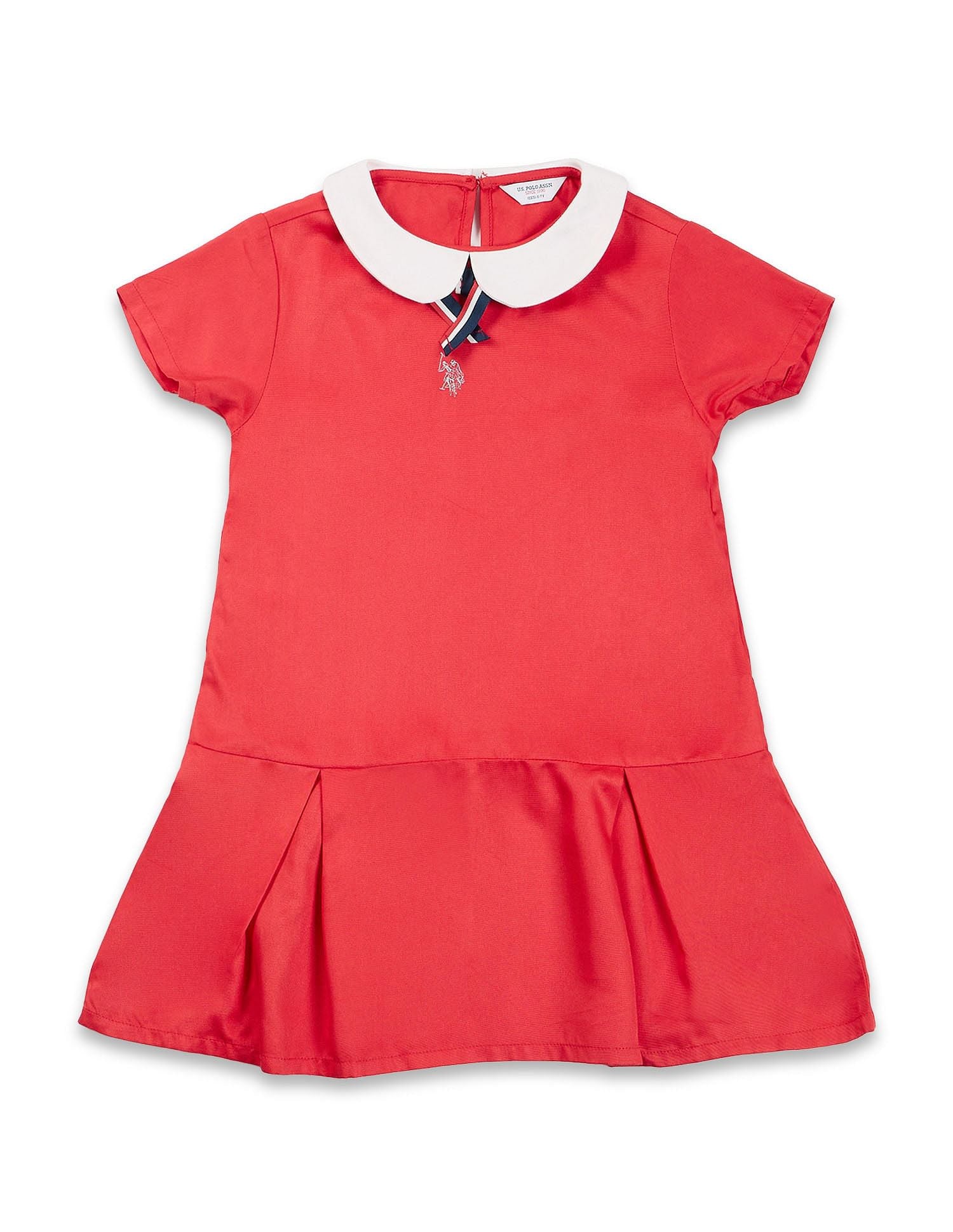 Girls Peter Pan Collar Pure Cotton Dress Red - U.S. POLO ASSN. | Large
