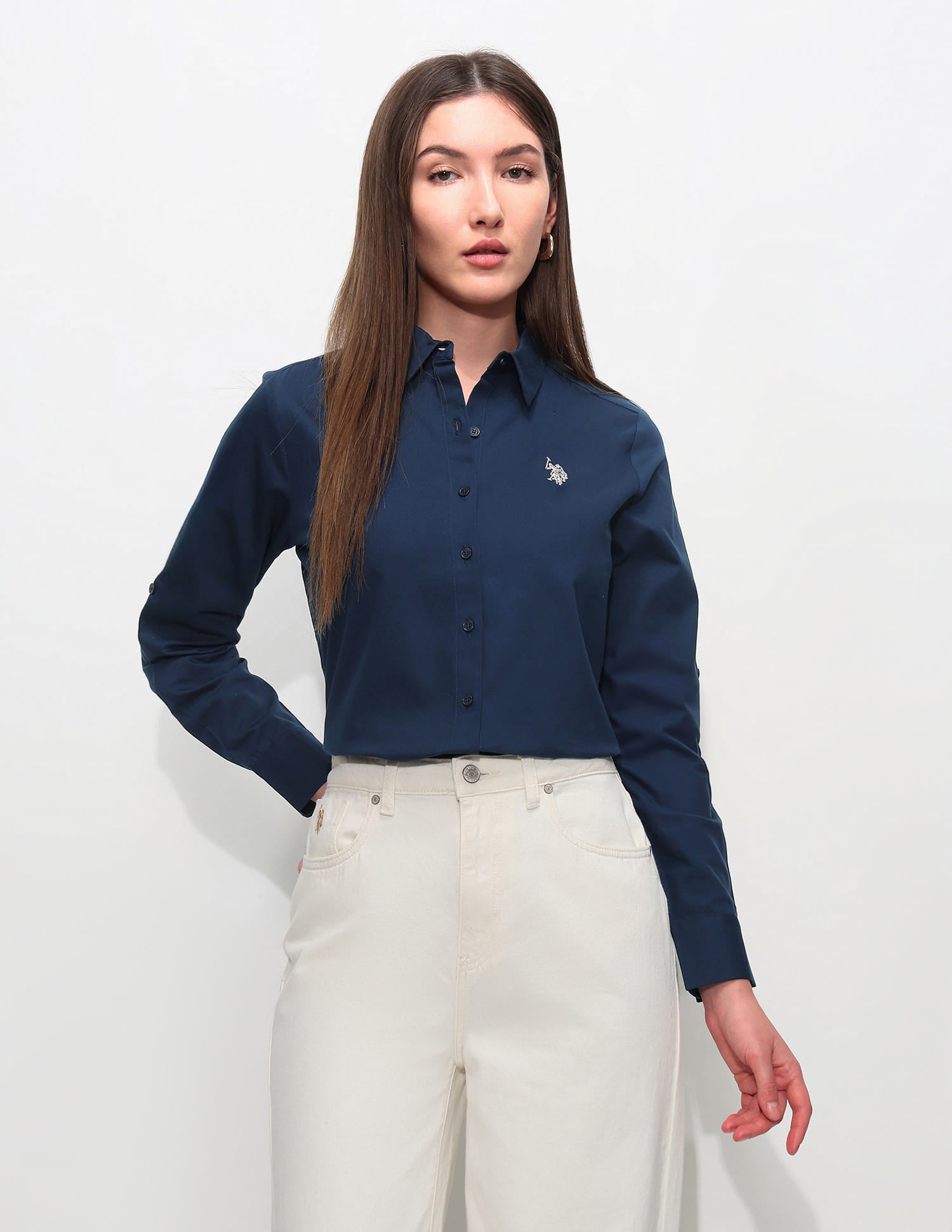 Regular Fit Solid Shirt Navy - U.S. Polo Assn. India | Large