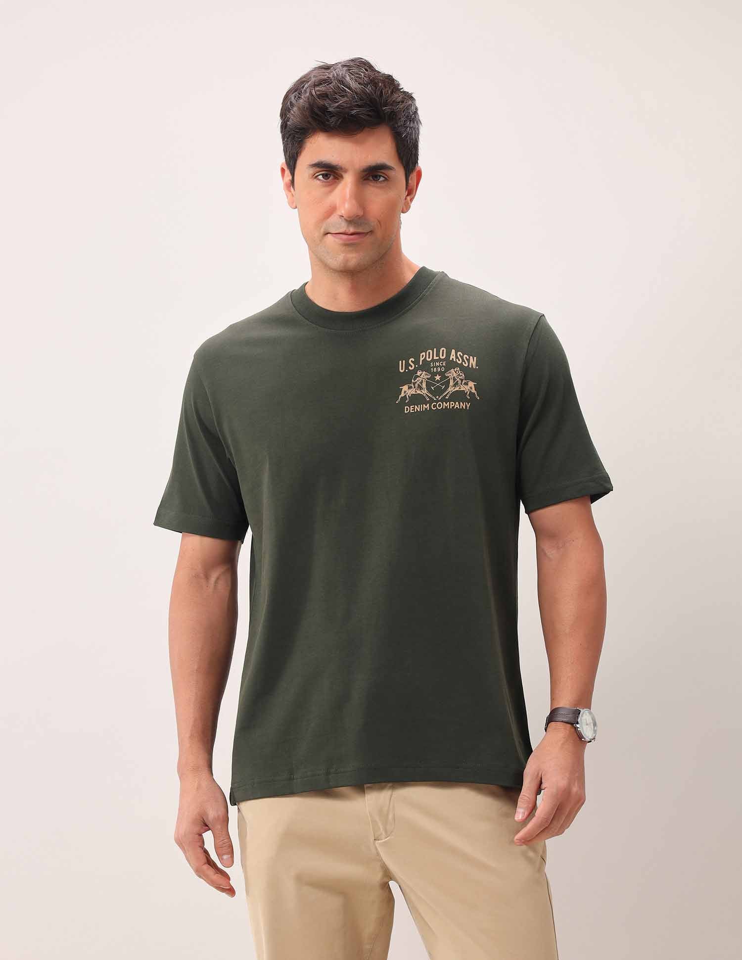 Brand Printed Oversized Fit T-Shirt Olive - U.S. Polo Assn. India | Large