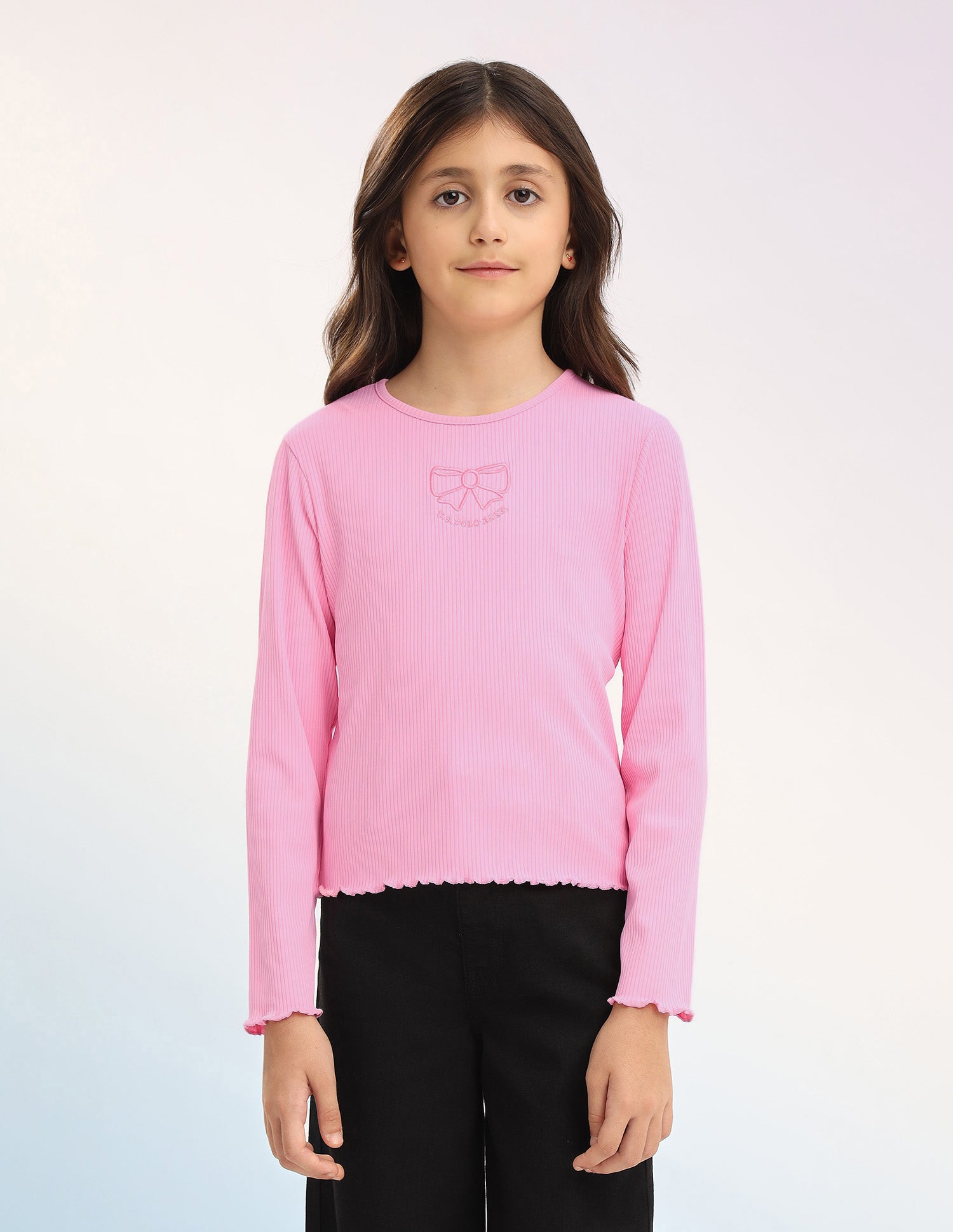Girls Patterned Knit Regular Fit T-Shirt Pink - U.S. POLO ASSN. | Large