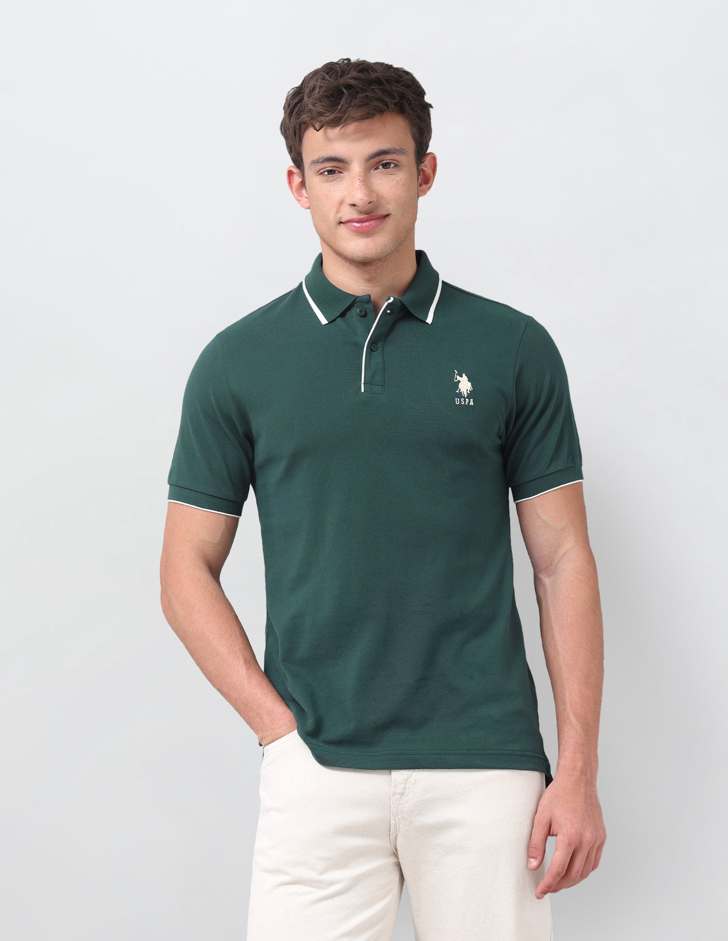 Solid Regular Fit Polo Shirt Dark Green - U.S. Polo Assn. India | Large
