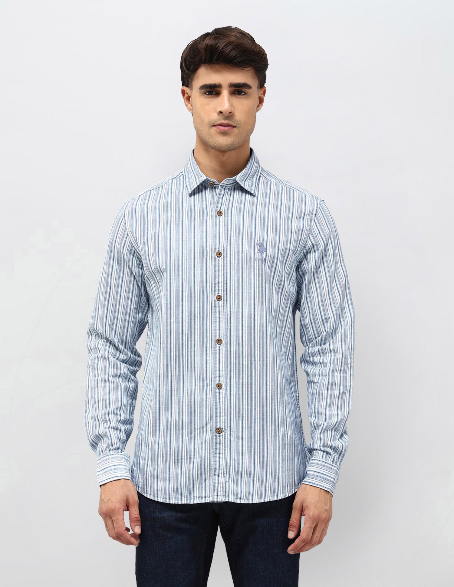Vertical Striped Twill Shirt Indigo - U.S. POLO ASSN. | Large