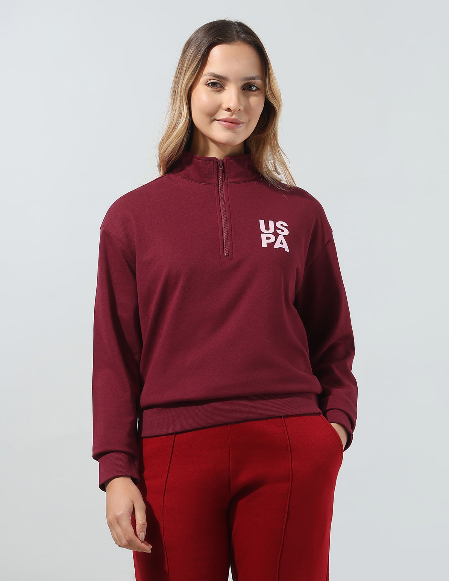 Solid Regular Fit Sweatshirt Dark Red - U.S. Polo Assn. India | Large