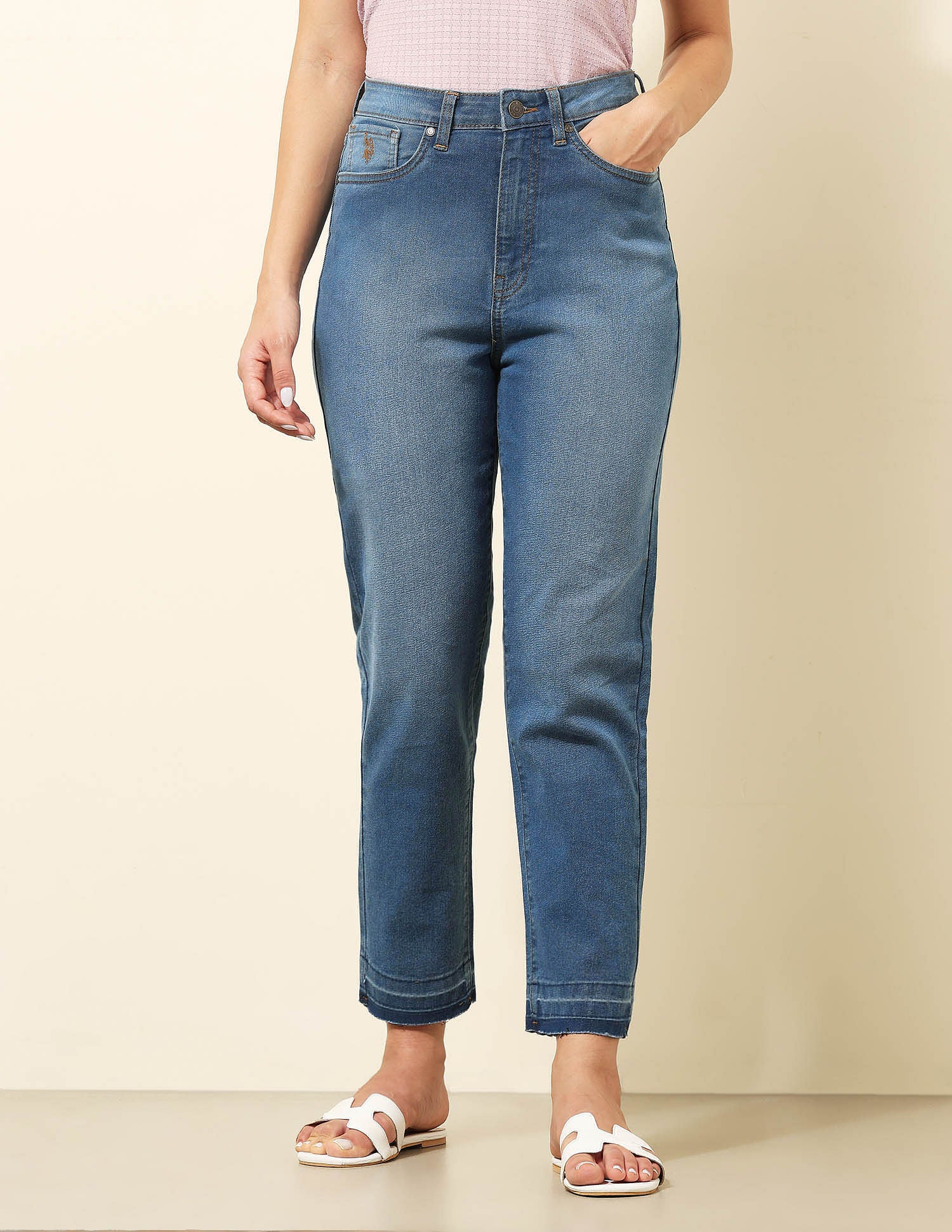 High Rise Mom Fit Jeans Blue - U.S. POLO ASSN. | Large