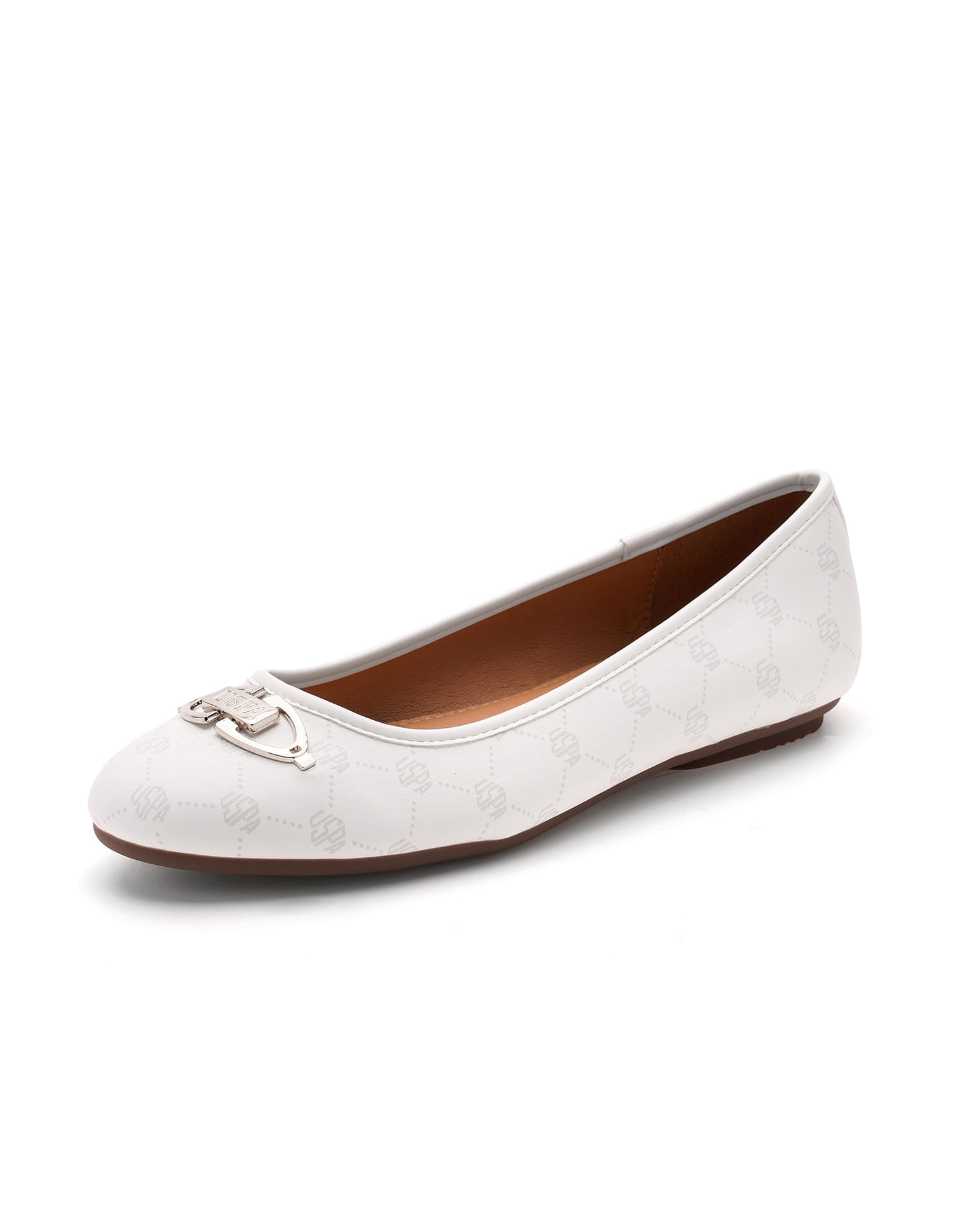 Women Panelled All Over Monogram Mia Ballerinas White - U.S. POLO ASSN. | Large