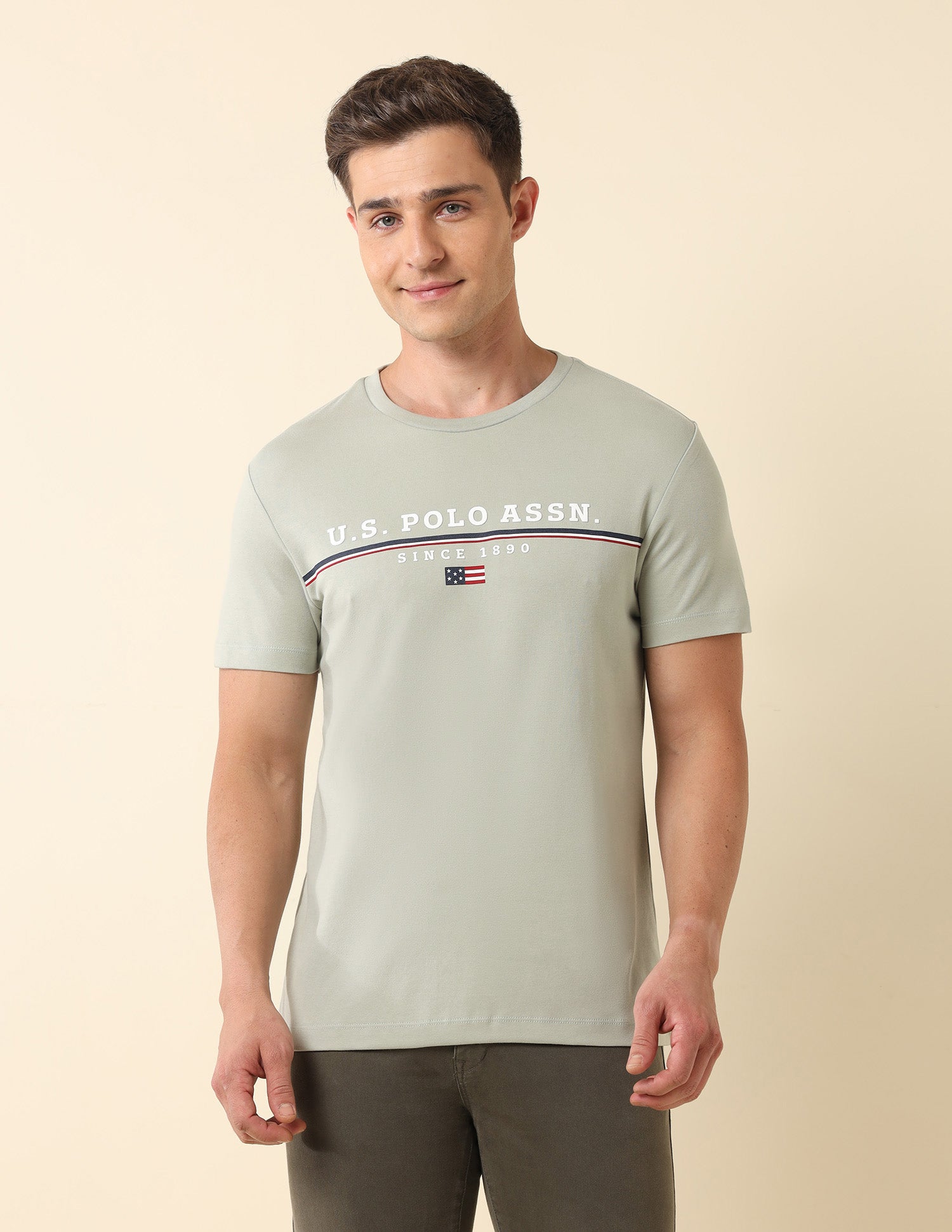 Brand Printed Slim Fit Classic T-Shirt Light Green - U.S. Polo Assn. India | Large