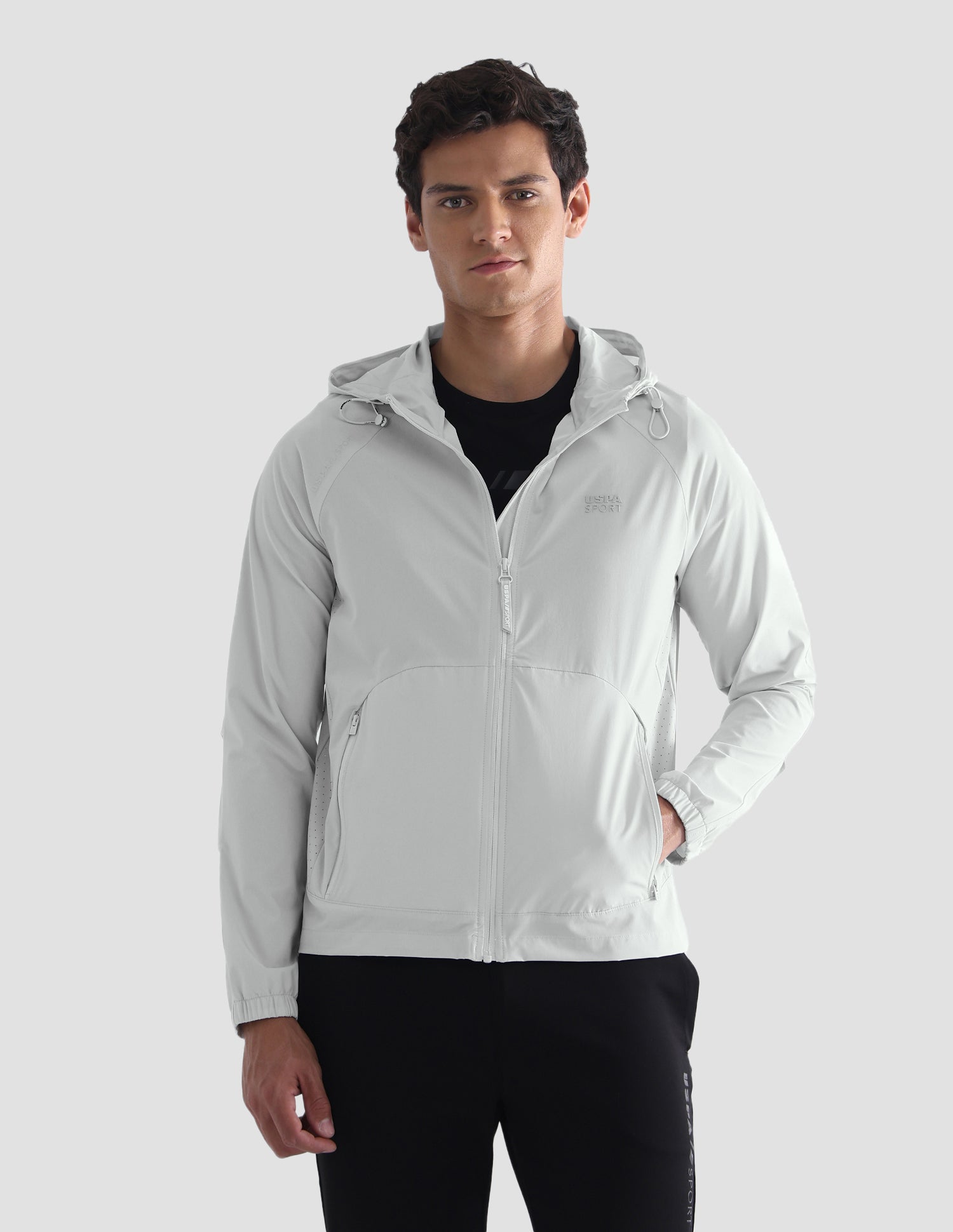 Solid Hooded Active Jacket Grey - U.S. Polo Assn. India | Large