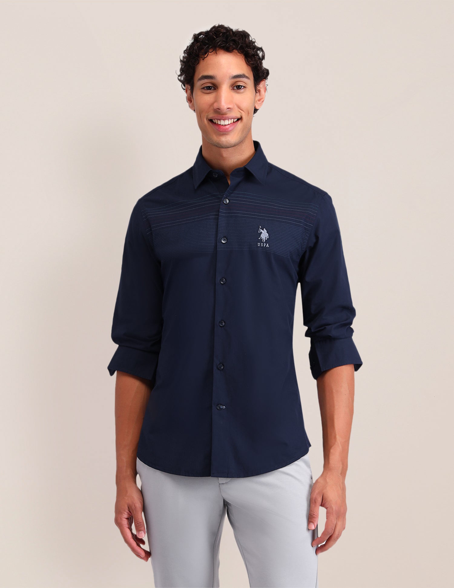 Horizontal Striped Tailored Fit Shirt Navy - U.S. Polo Assn. India | Large