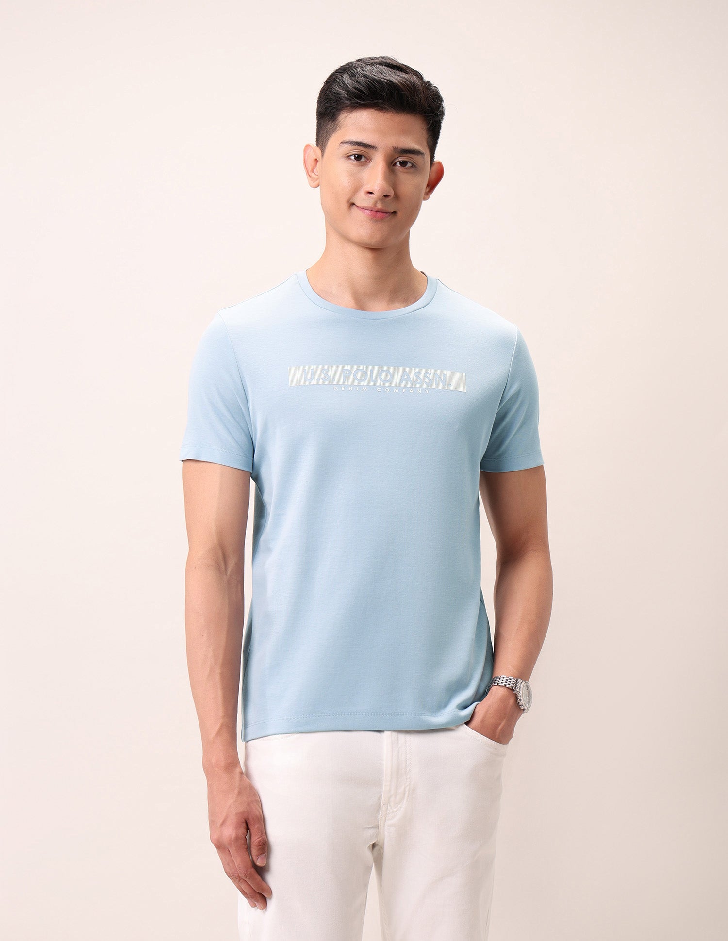 Brand Printed Outdoor T-Shirt Light Blue - U.S. Polo Assn. India | Large