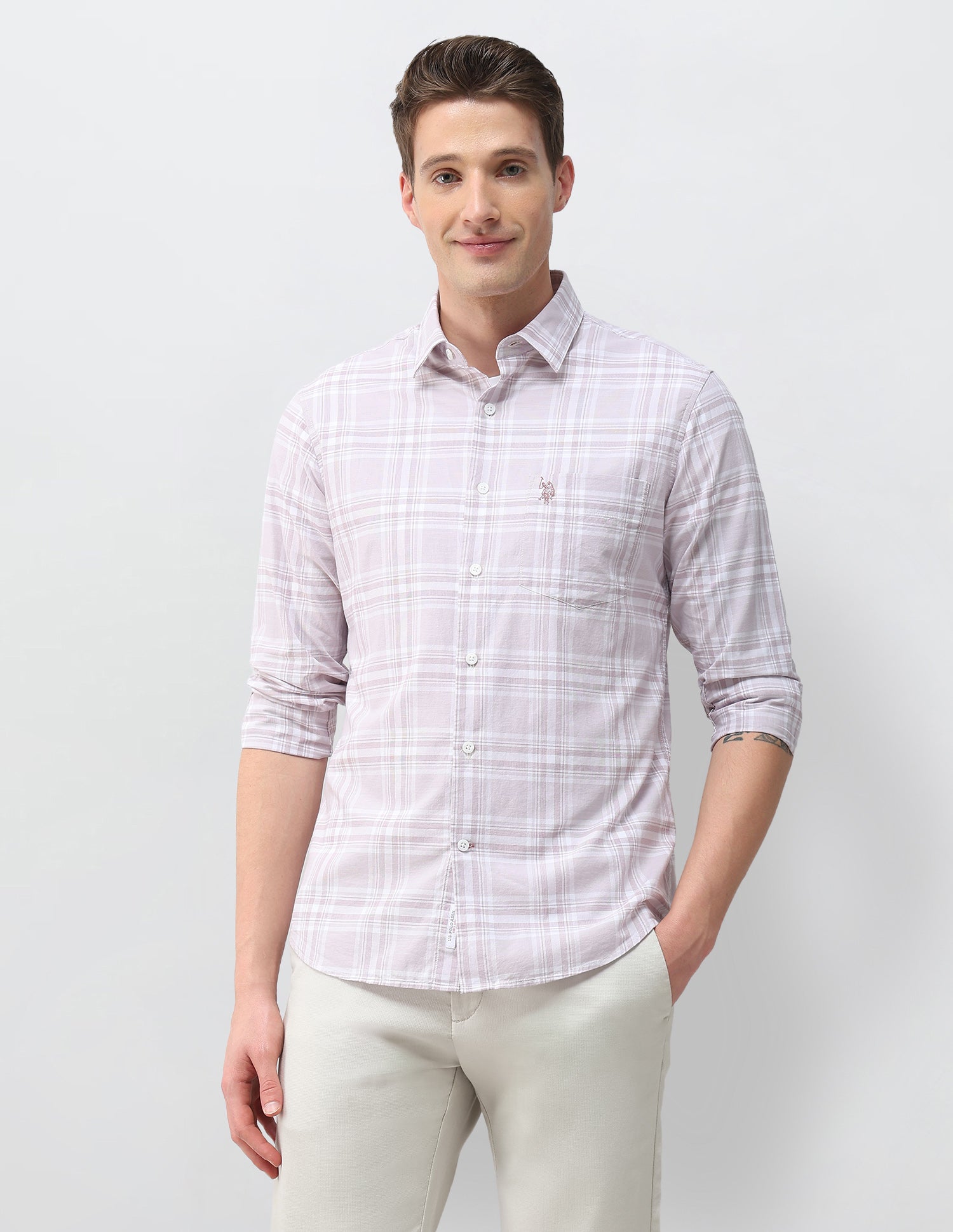 Windowpane Checked Regular Fit Shirt Pink - U.S. Polo Assn. India | Large