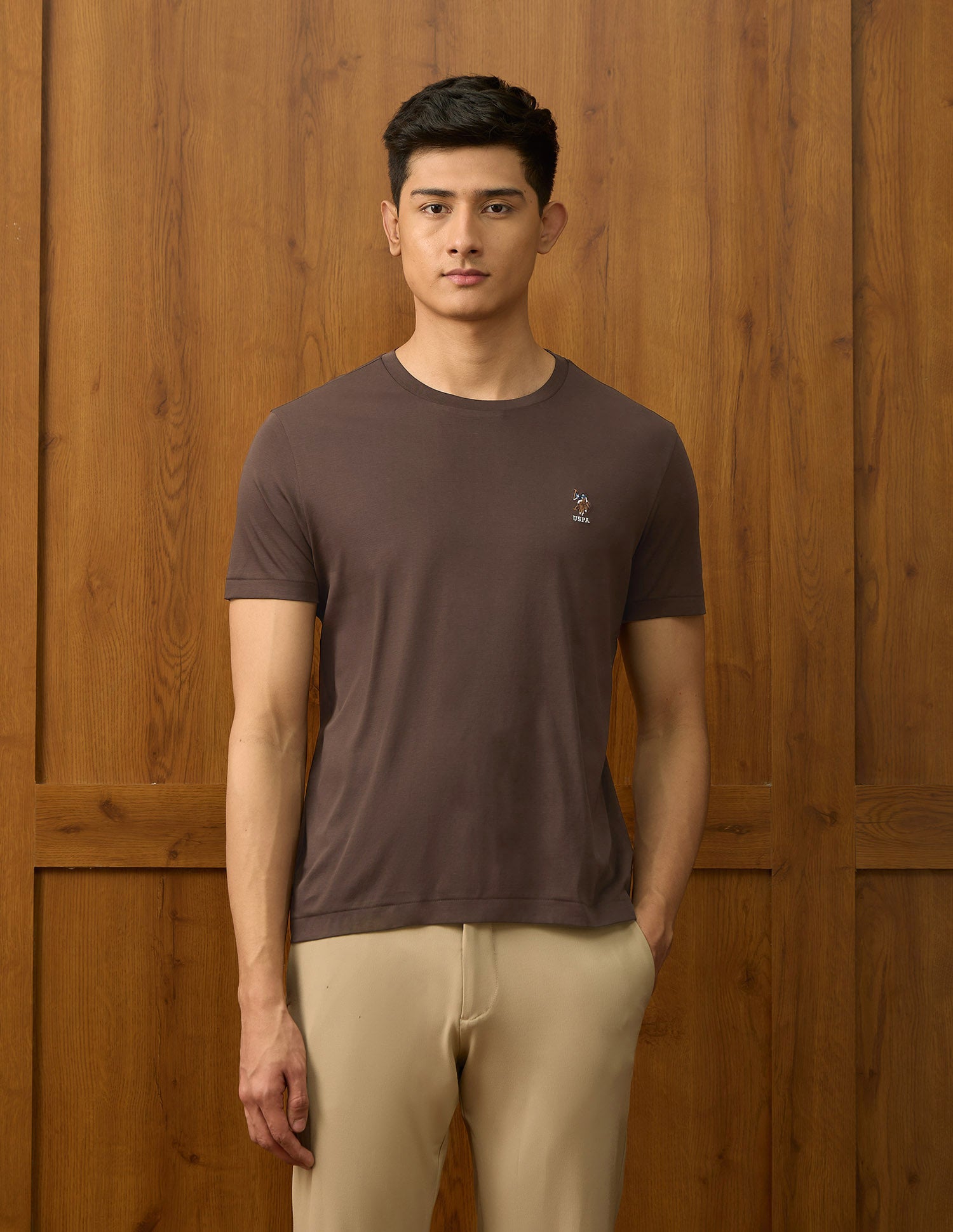 Solid Varsity T Shirt Dark Brown - U.S. POLO ASSN. | Large