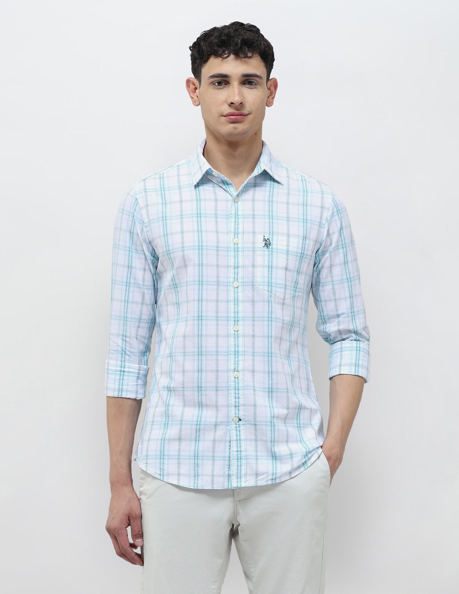 Seersucker Tailored Fit Shirt Light Blue - U.S. Polo Assn. India | Large