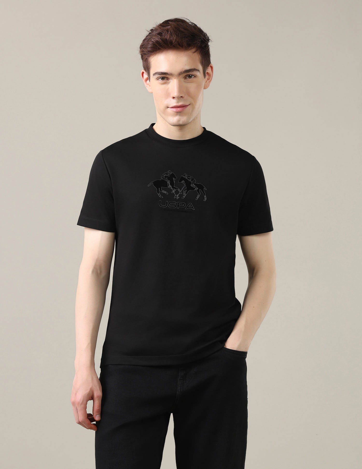 Brand Embossed Slim Fit T-Shirt Black - U.S. Polo Assn. India | Large