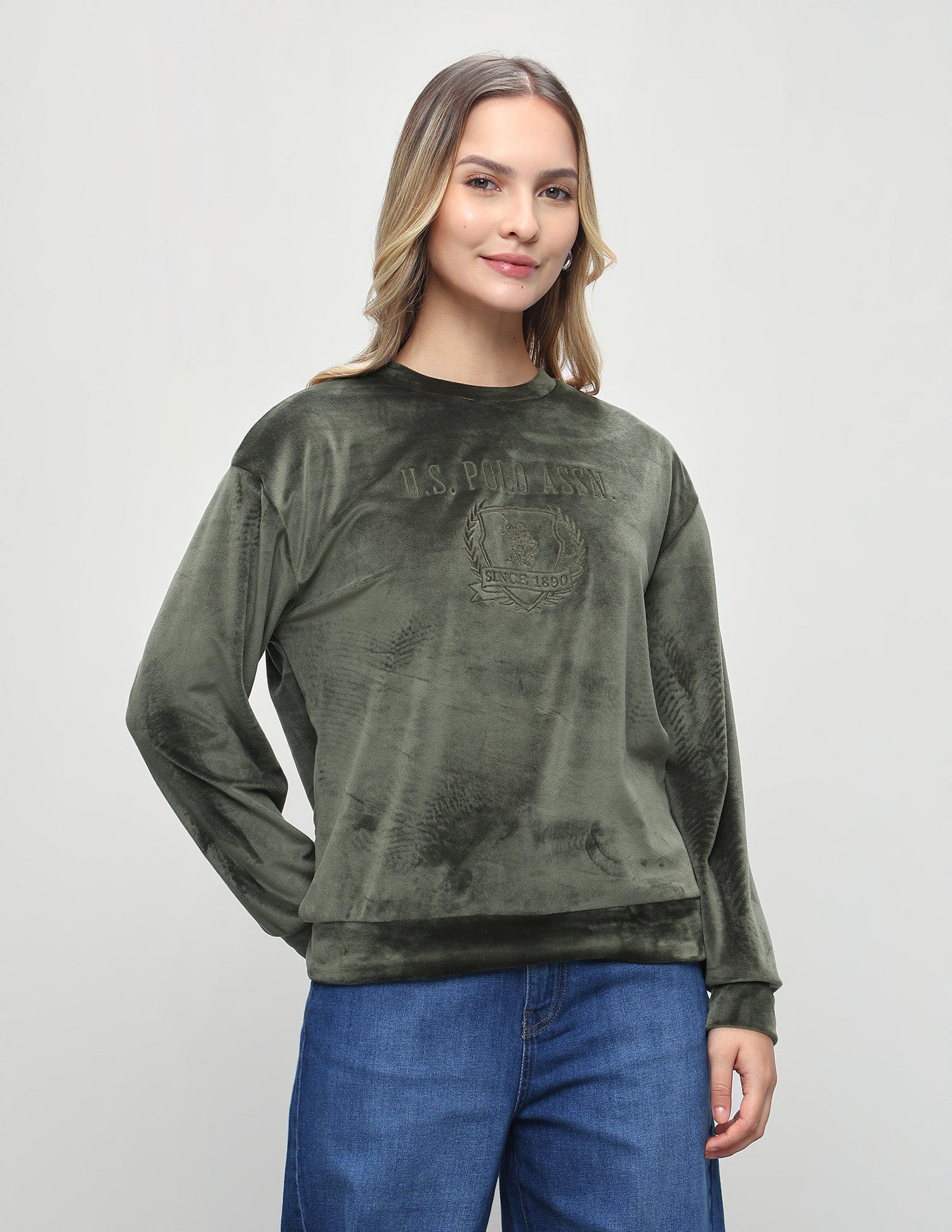 Brand Embroidered Relaxed Fit Sweatshirt Olive - U.S. Polo Assn. India | Large