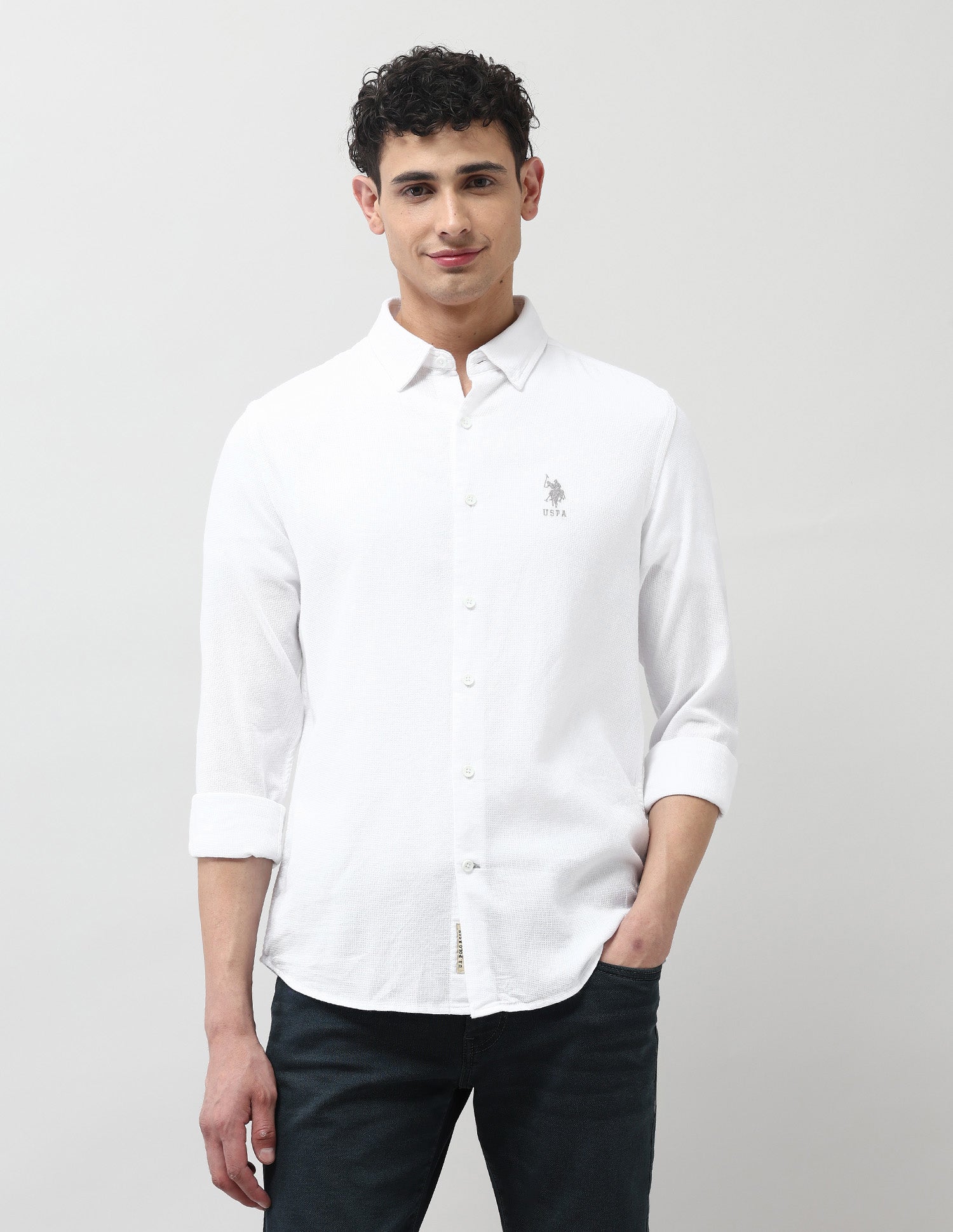 Dobby Slim Fit Shirt White - U.S. POLO ASSN. | Large