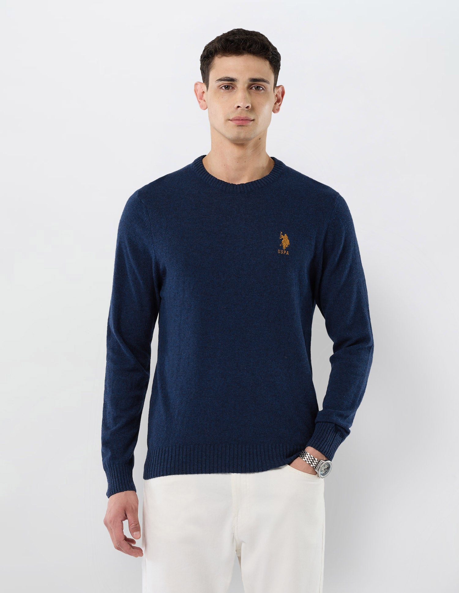 Heathered Regular Fit Sweater Light Blue - U.S. POLO ASSN. | Large