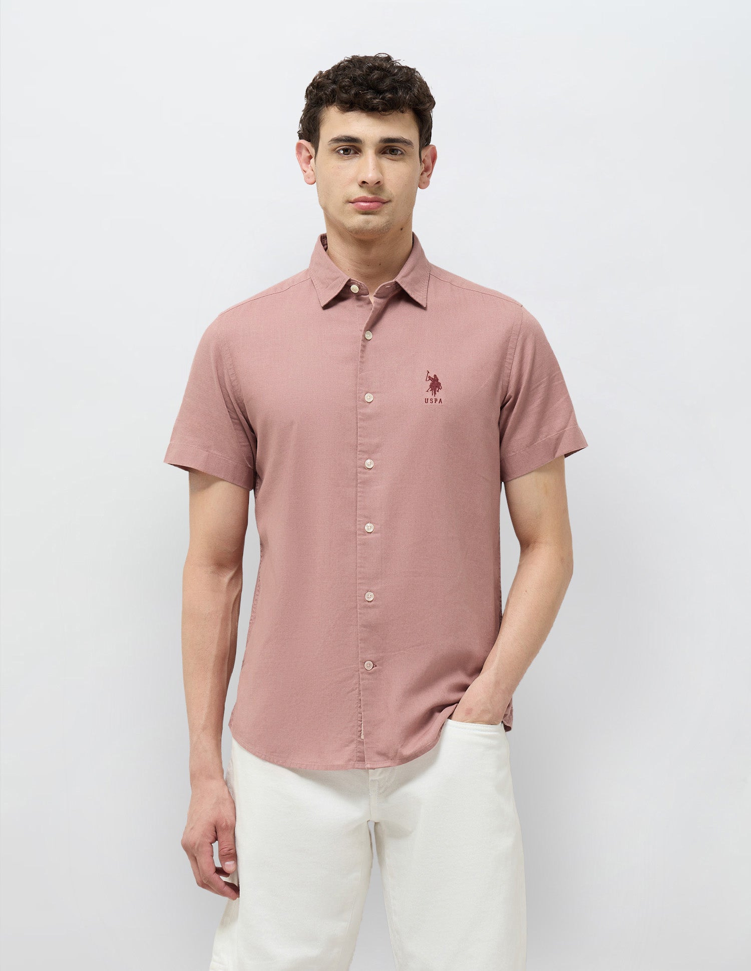 Solid Regular Fit Shirt Dark Pink - U.S. Polo Assn. India | Large