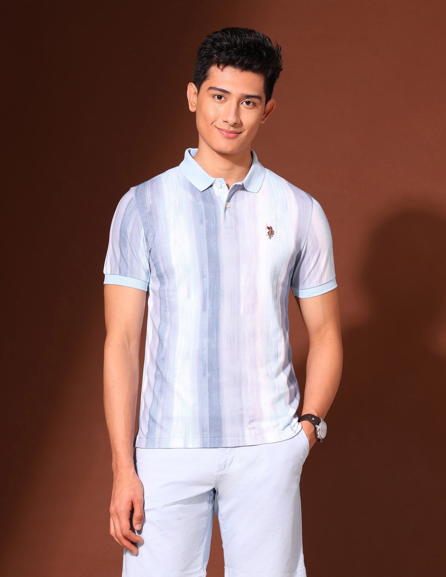 Work And Wander Vertical Striped Polo Shirt Blue - U.S. Polo Assn. India | Large