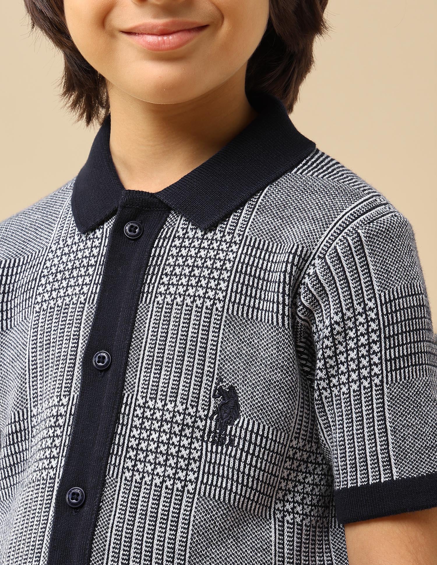 Boys Textured Regular Fit Polo Shirt Navy - U.S. POLO ASSN. | Large