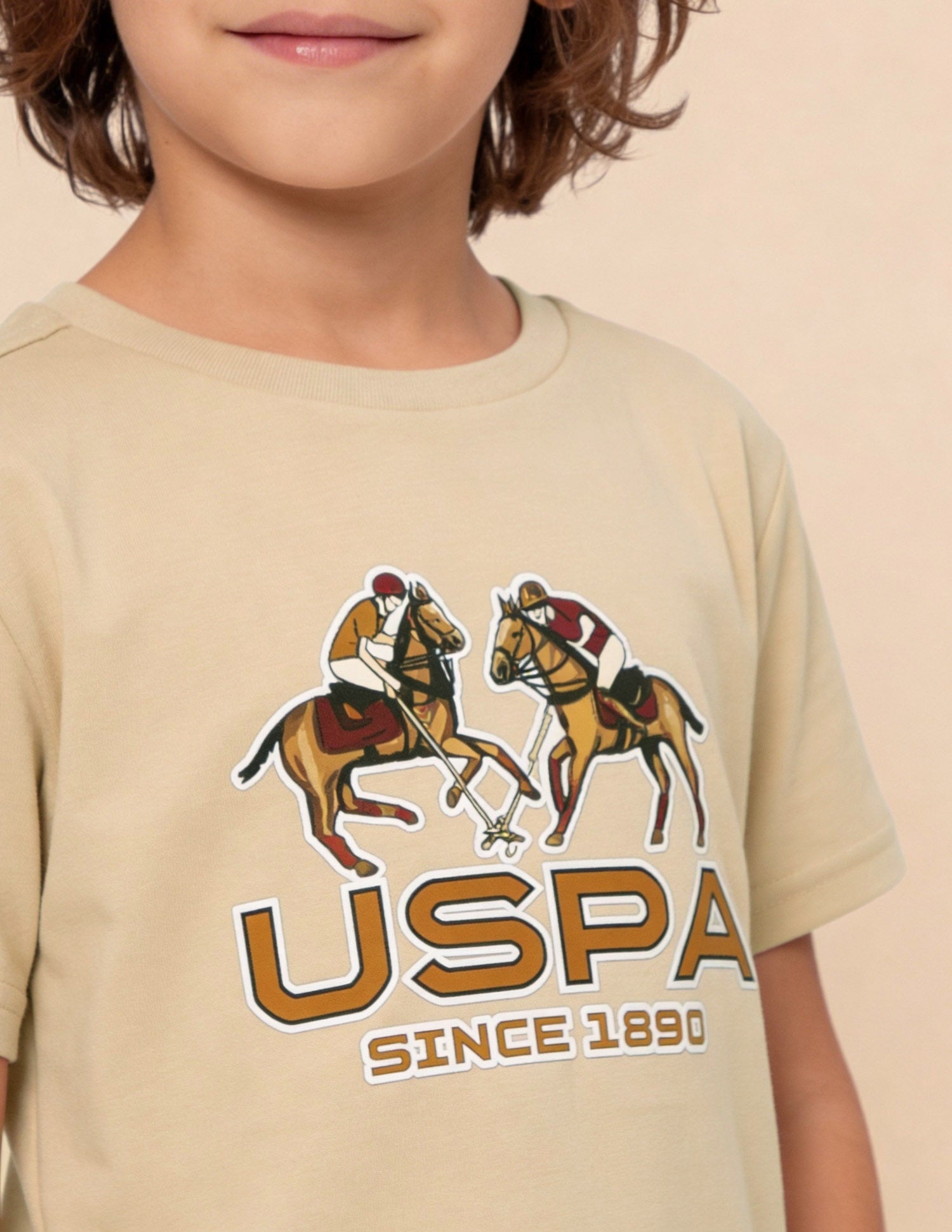 Graphic Brand Printed Regular Fit T-Shirt Beige - U.S. Polo Assn. India | Large