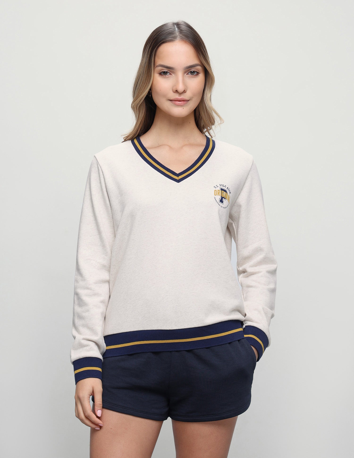 Solid Regular Fit Sweatshirt Beige - U.S. Polo Assn. India | Large