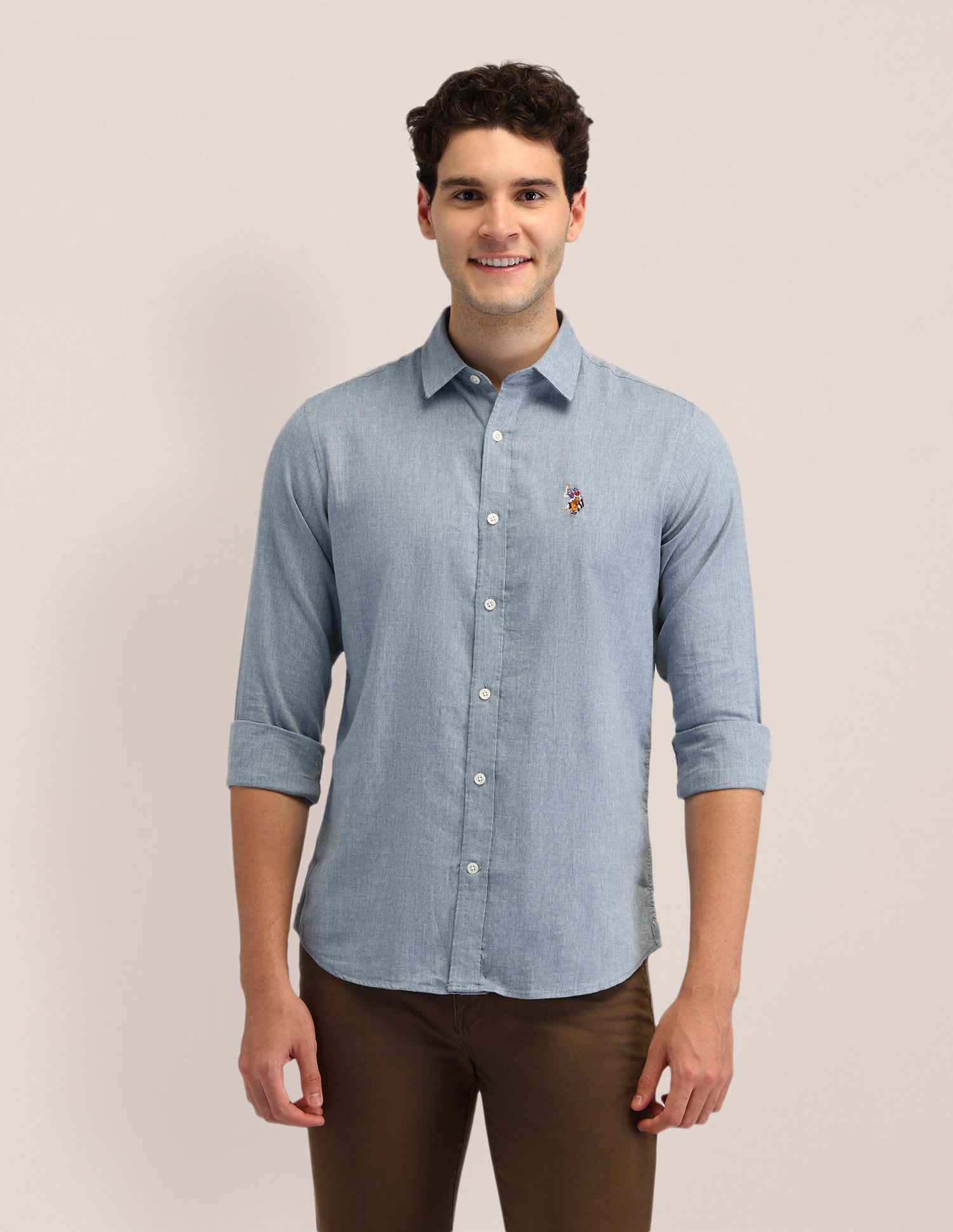 Solid Cotton Shirt Blue - U.S. POLO ASSN. | Large