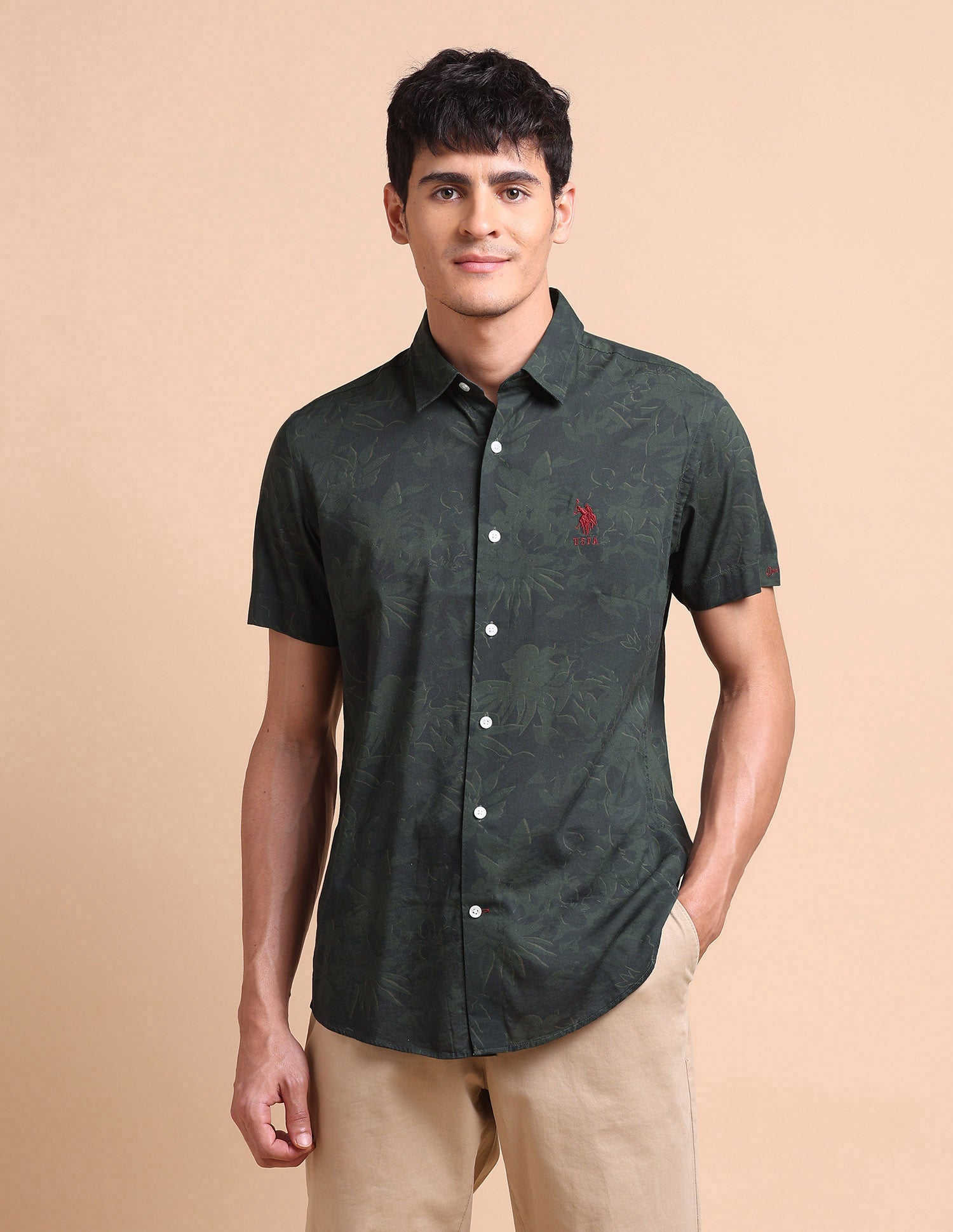 Manhattan Slim Fit All-Over Shirt Olive - U.S. POLO ASSN. | Large