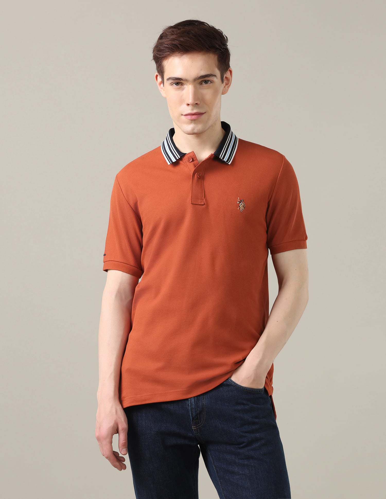 Solid Slim Fit Polo Shirt Orange - U.S. Polo Assn. India | Large