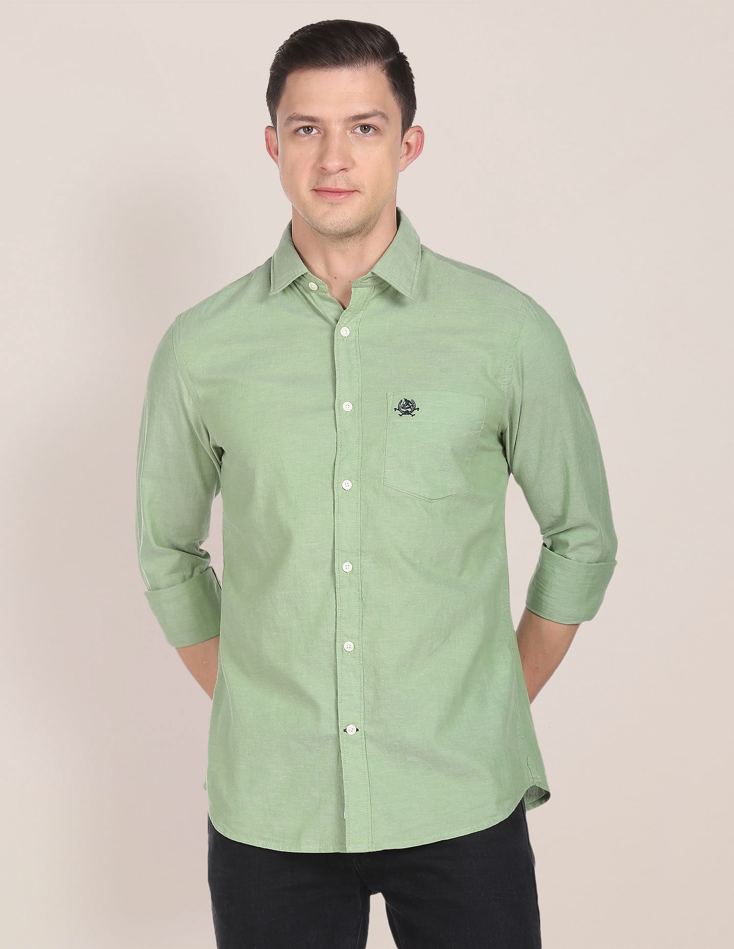 Tailored Regular Fit Solid Casual Shirt Green - U.S. POLO ASSN. | Large
