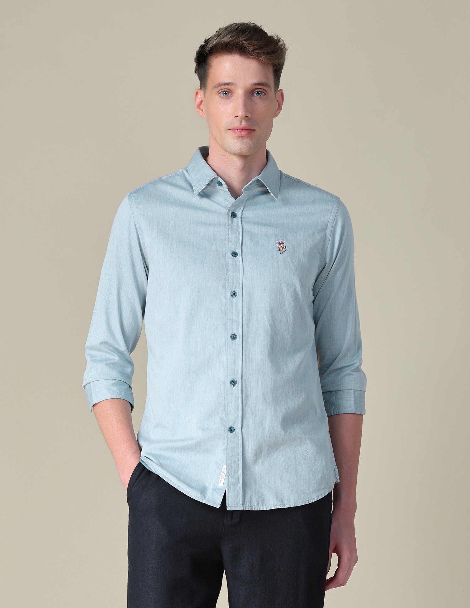 Twill Tailored Fit Shirt Light Green - U.S. POLO ASSN. | Large
