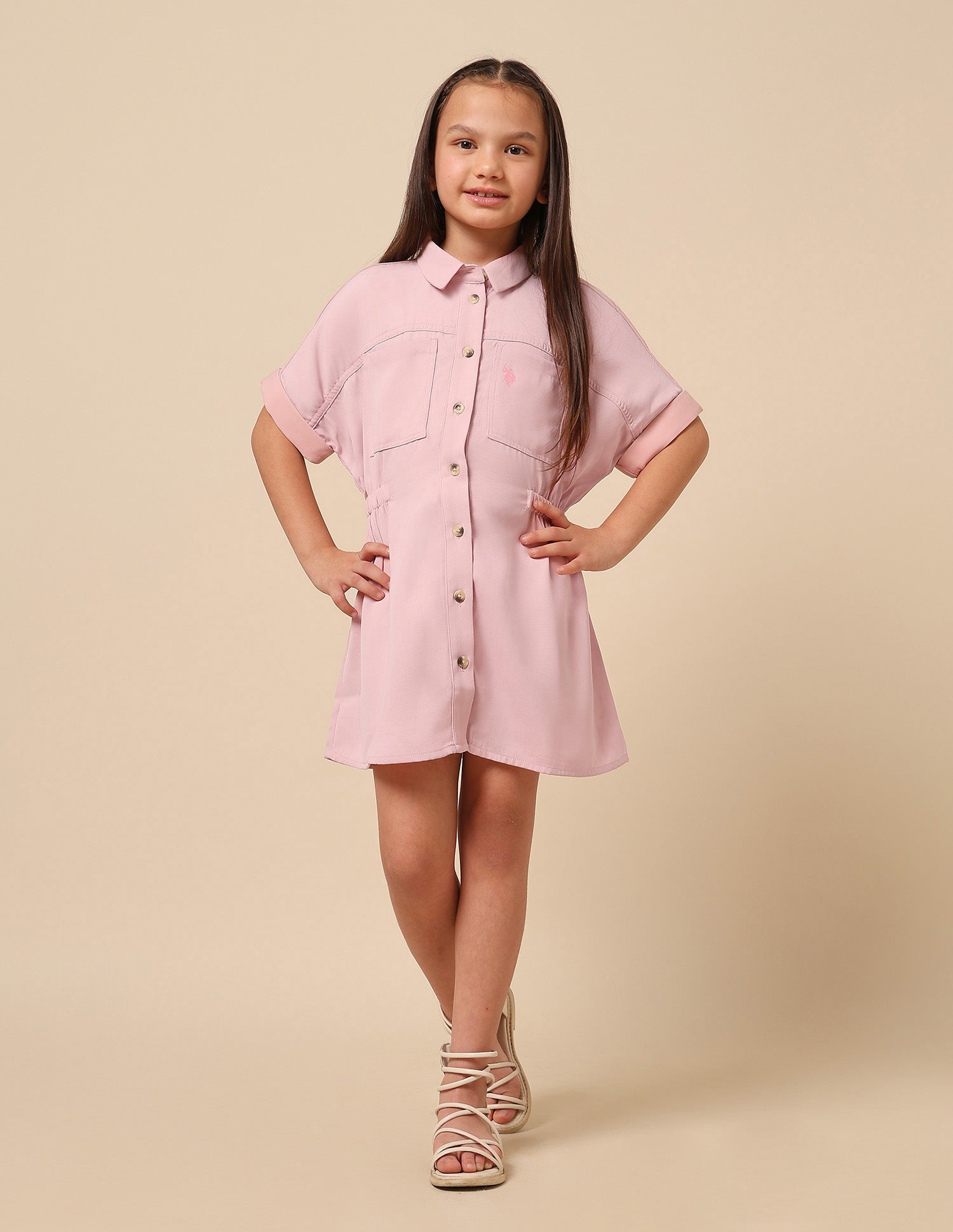 Girls Solid Shirt Dress Pink - U.S. POLO ASSN. | Large