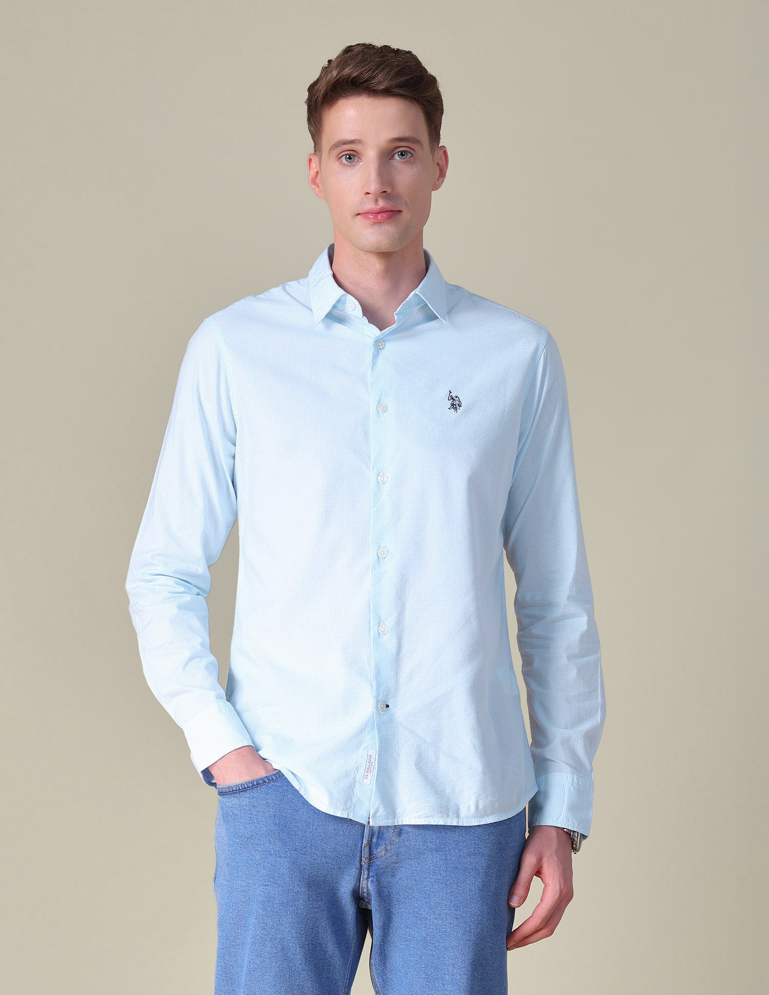 Gingham Checked Tailored Fit Shirt Blue - U.S. POLO ASSN. | Large