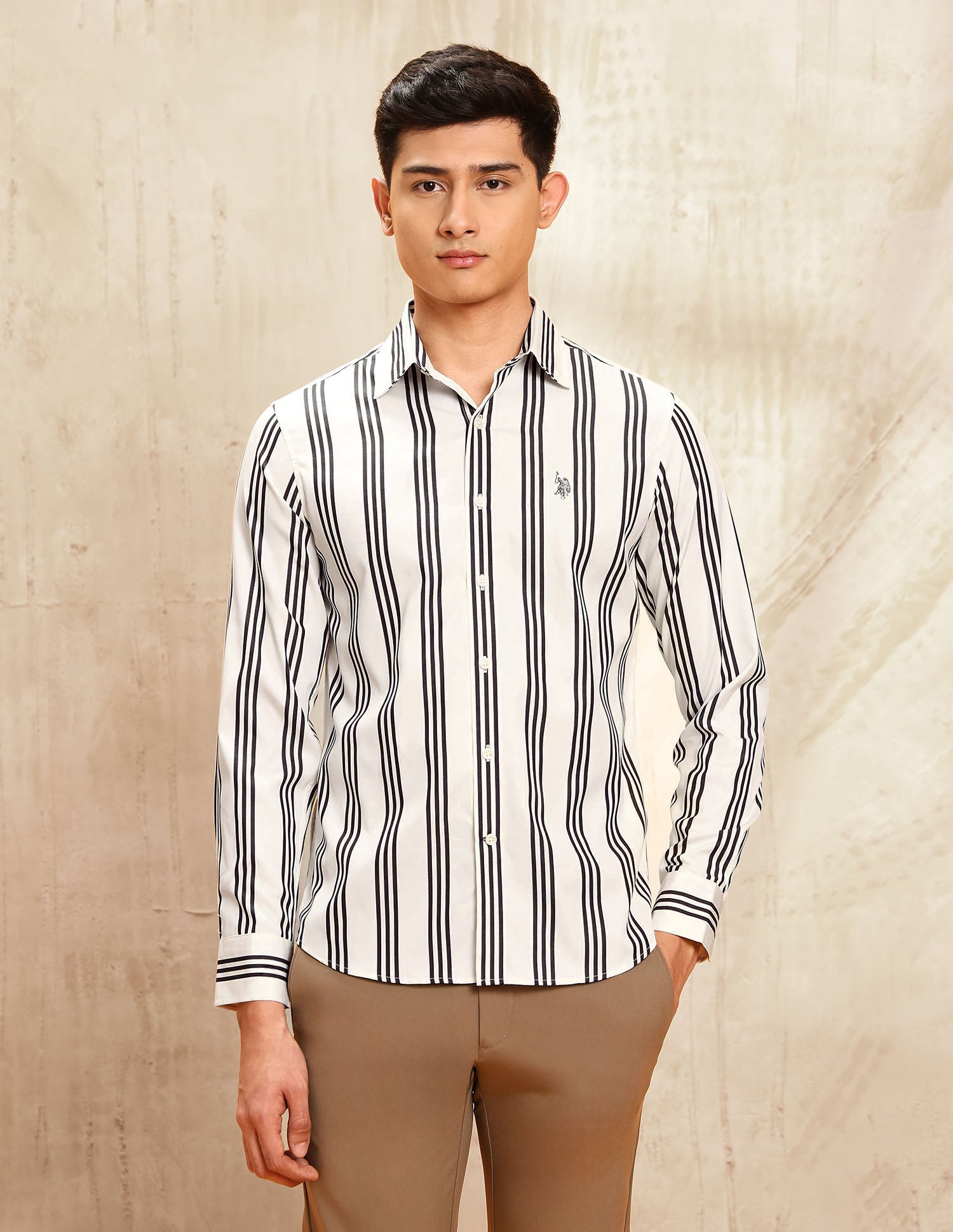 Vertical Striped Tailored Fit Shirt Choco - U.S. POLO ASSN. | Large