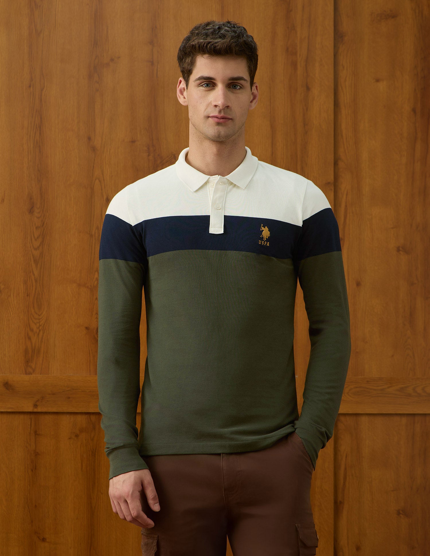 Colourblocked Equestrian Aisle Theater Polo Shirt Olive - U.S. POLO ASSN. | Large
