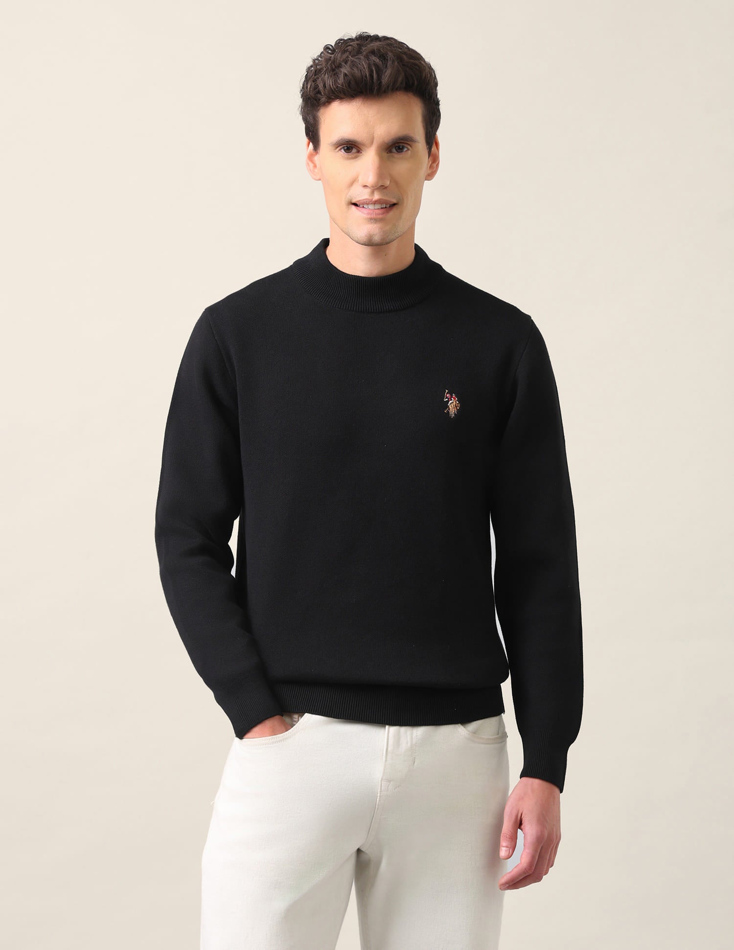Regular Fit Solid Sweater Black - U.S. Polo Assn. India | Large
