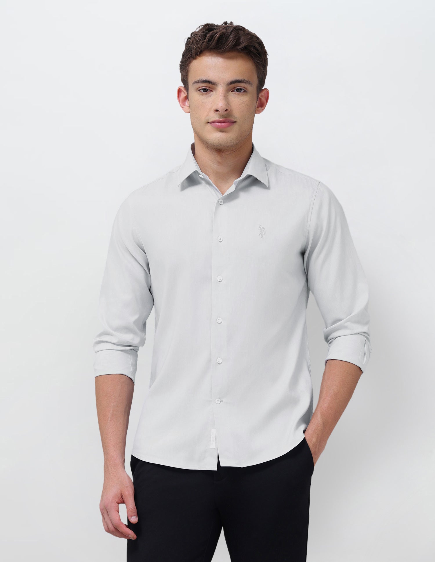 Dobby Tailored Fit Shirt Light Grey - U.S. Polo Assn. India | Large