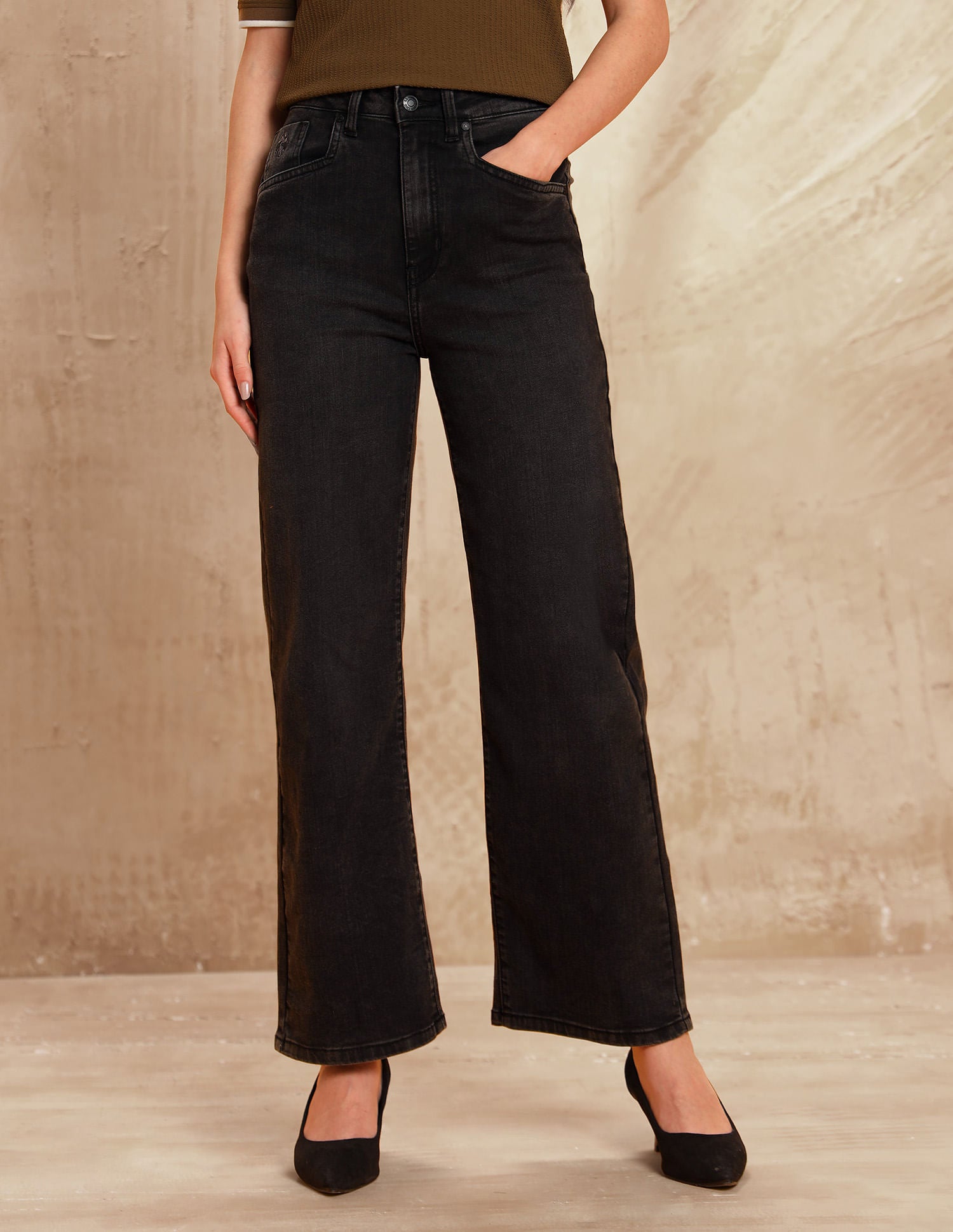 High Rise Wide Leg Fit Black - U.S. POLO ASSN. | Large