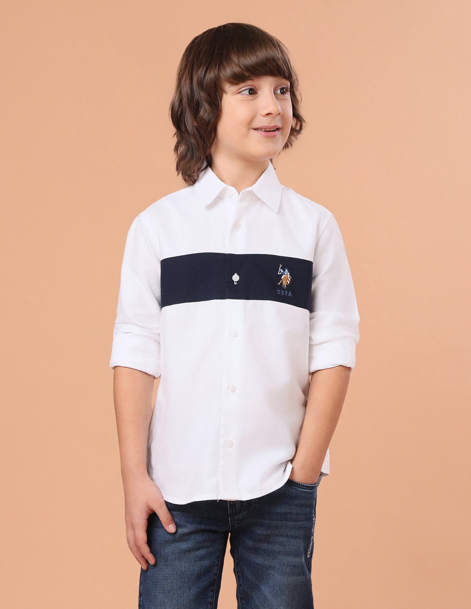 Colourblocked Twill Shirt White - U.S. Polo Assn. India | Large