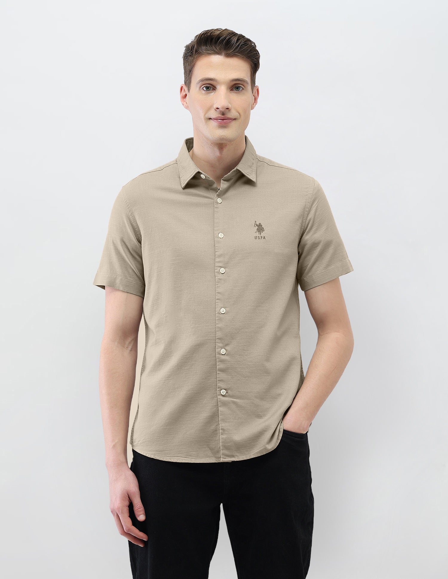 Solid Motel On The Coast Shirt Khaki - U.S. Polo Assn. India | Large