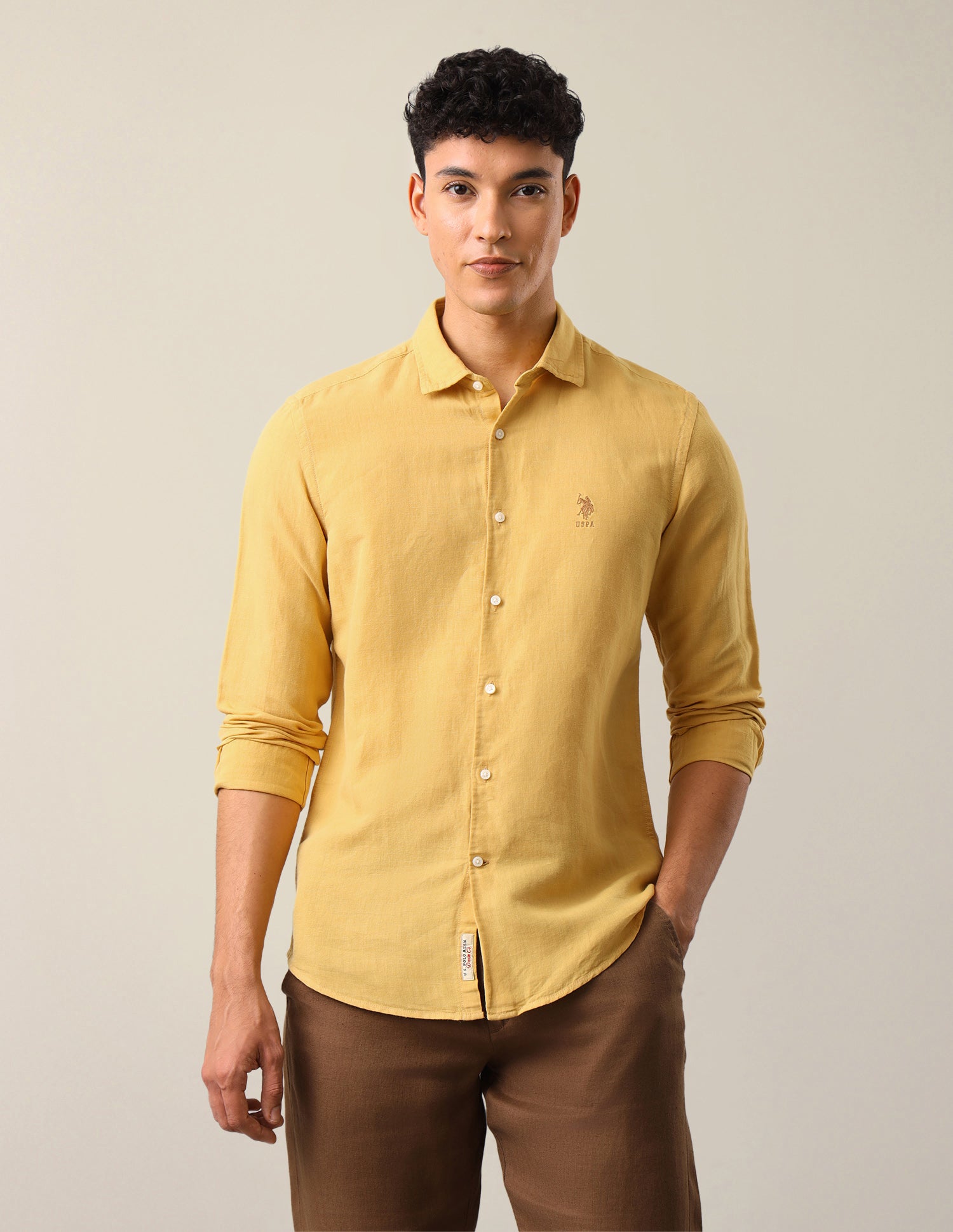 Solid Regular Fit Shirt Yellow - U.S. Polo Assn. India | Large