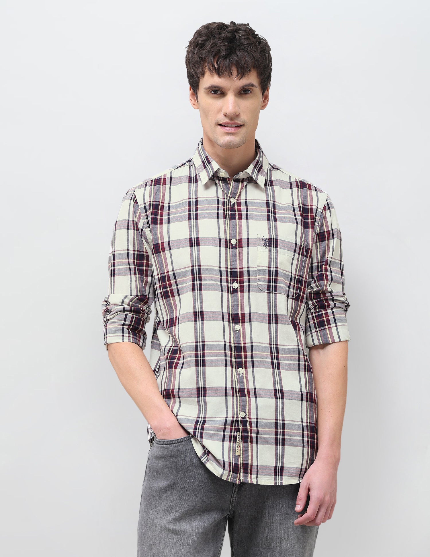 Plaid Checked Regular Fit Shirt Ivory - U.S. Polo Assn. India | Large