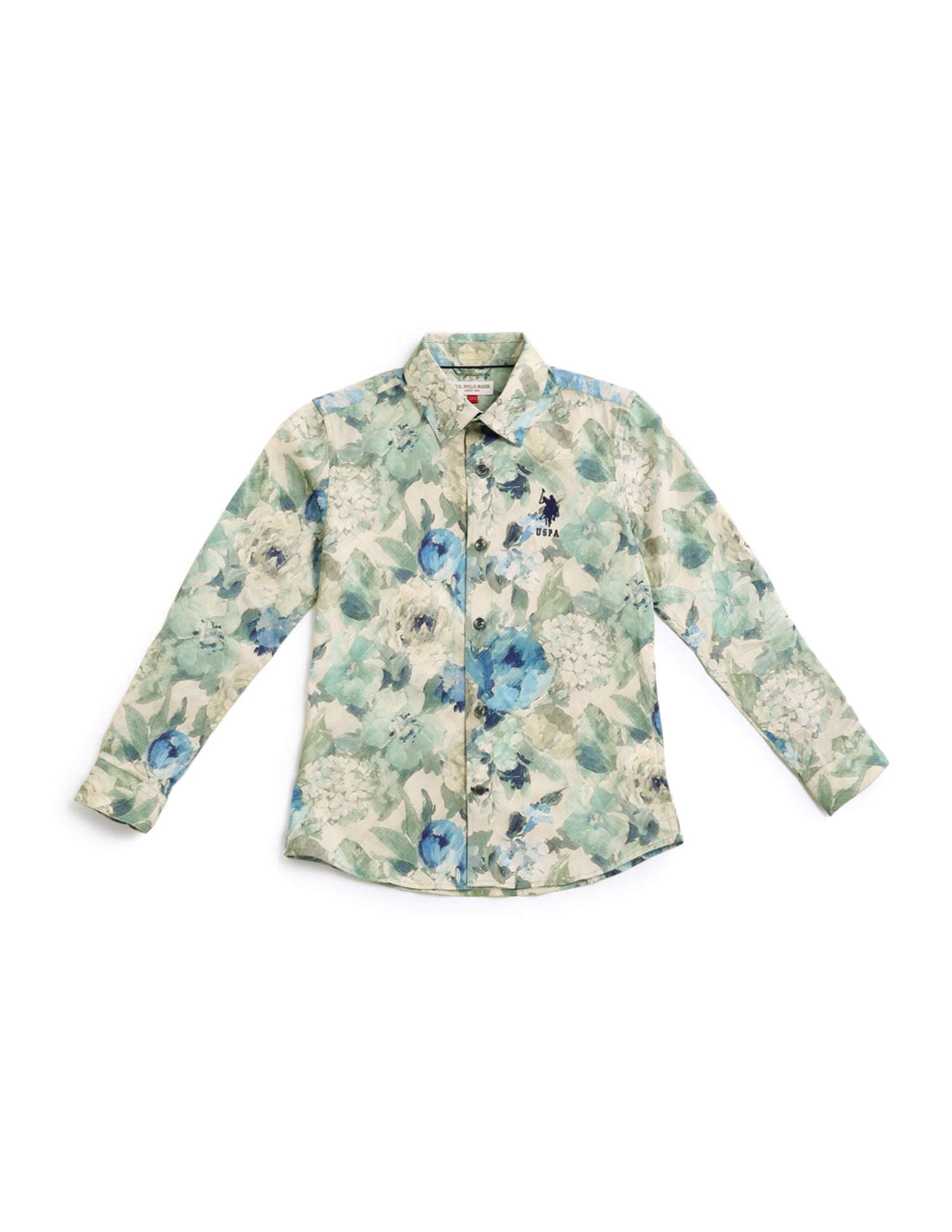 Boys Regular Fit Floral Boys Shirt Green - U.S. POLO ASSN. | Large