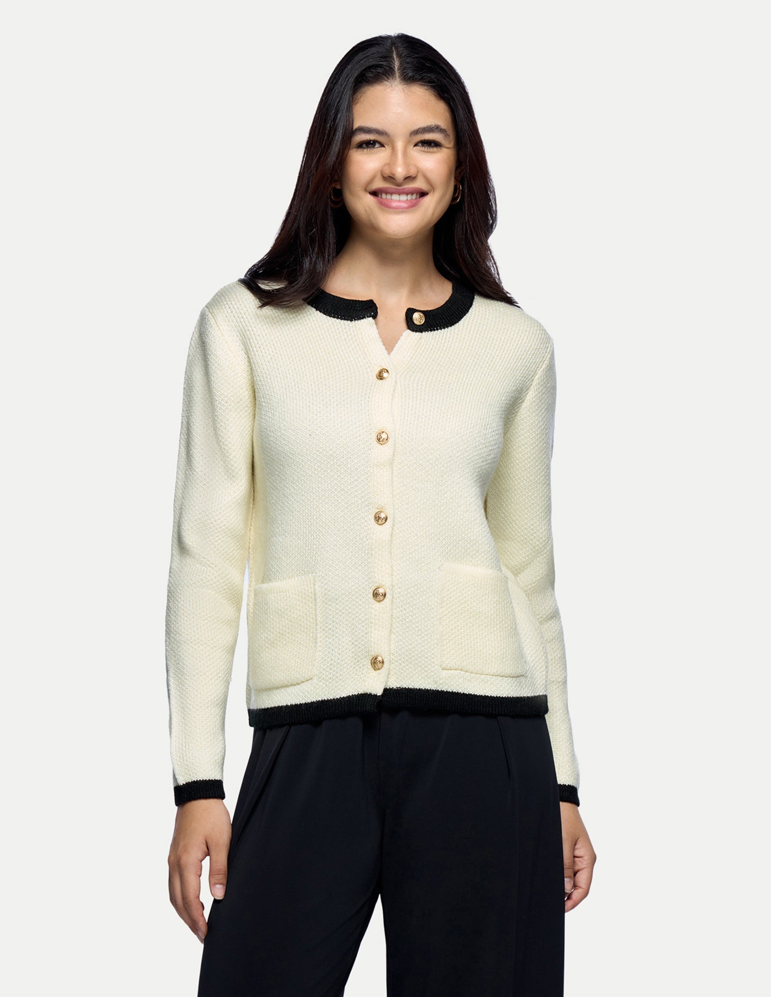 Solid Regular Fit Buttoned Sweater Off-White - U.S. Polo Assn. India | Large